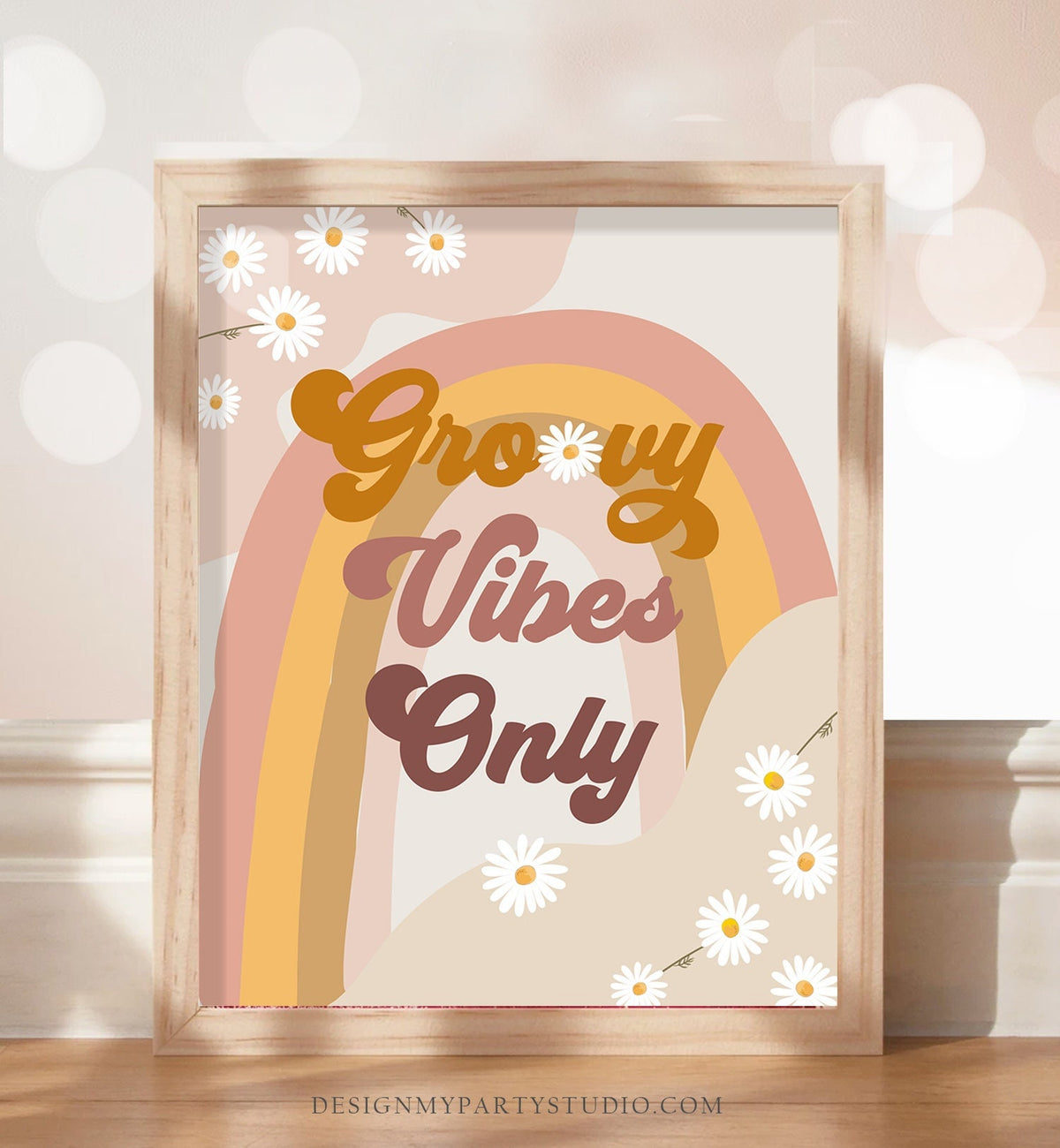 Groovy Vibes Only Sign Retro Daisy Birthday Sign Groovy Floral 70&#39;s Birthday Party Decor Boho Flower Power Instant Download PRINTABLE 0428