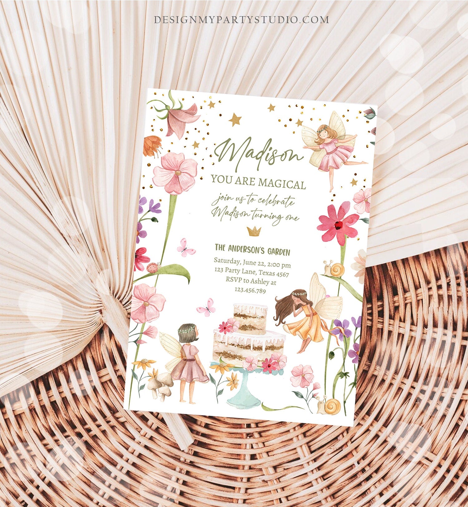 Editable Fairy Birthday Invitation Garden Party Fairy Birthday Forest Girls 1st Birthday Magical Download Printable Template Corjl 0406