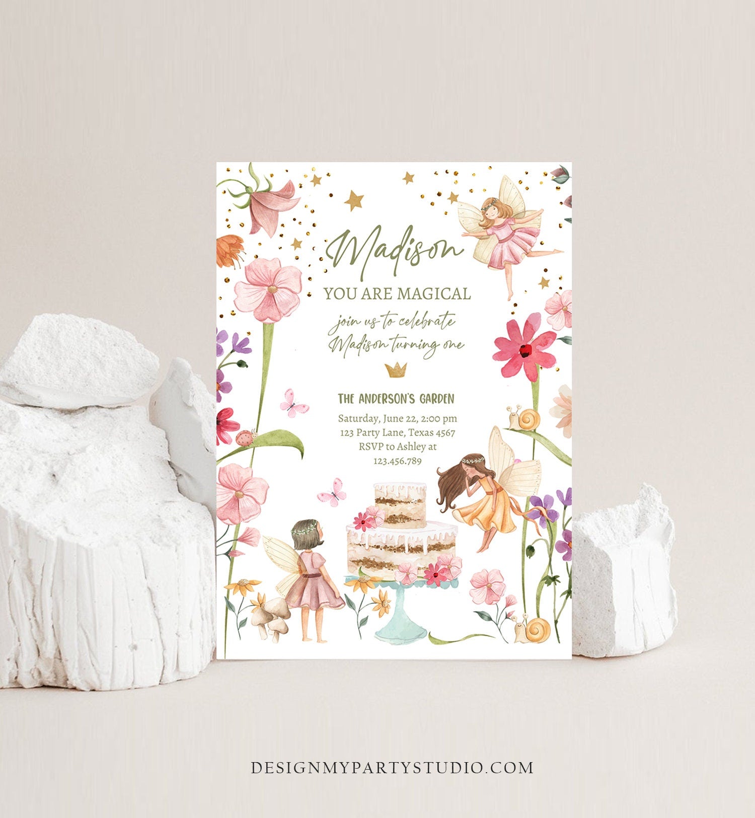 Editable Fairy Birthday Invitation Garden Party Fairy Birthday Forest Girls 1st Birthday Magical Download Printable Template Corjl 0406