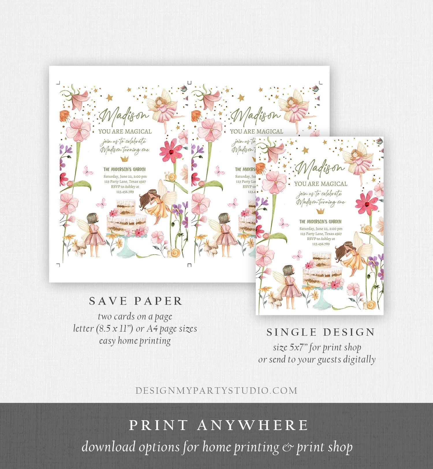 Editable Fairy Birthday Invitation Garden Party Fairy Birthday Forest Girls 1st Birthday Magical Download Printable Template Corjl 0406