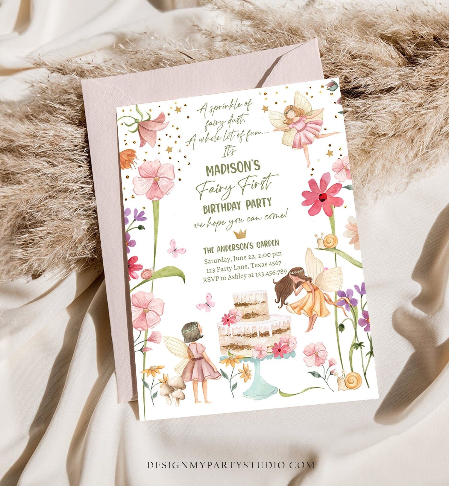 Editable Fairy First Birthday Invitation Fairy Garden Birthday Fairy Forest Girl 1st Birthday Magical Download Printable Template Corjl 0406