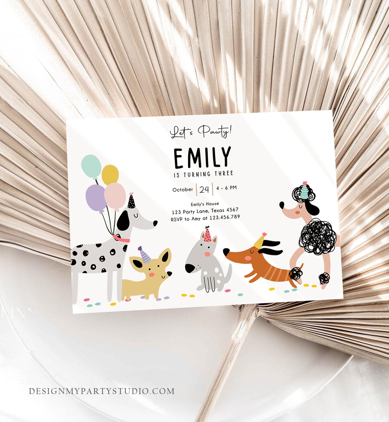 Editable Dog Birthday Party Invitation Puppy Birthday Invite Pink Girl Pawty Birthday Animal Pet Vet Download Printable Template Corjl 0429