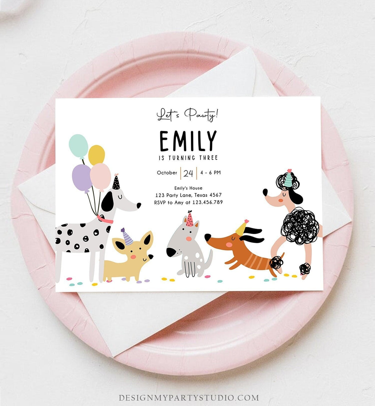 Editable Dog Birthday Party Invitation Puppy Birthday Invite Pink Girl Pawty Birthday Animal Pet Vet Download Printable Template Corjl 0429