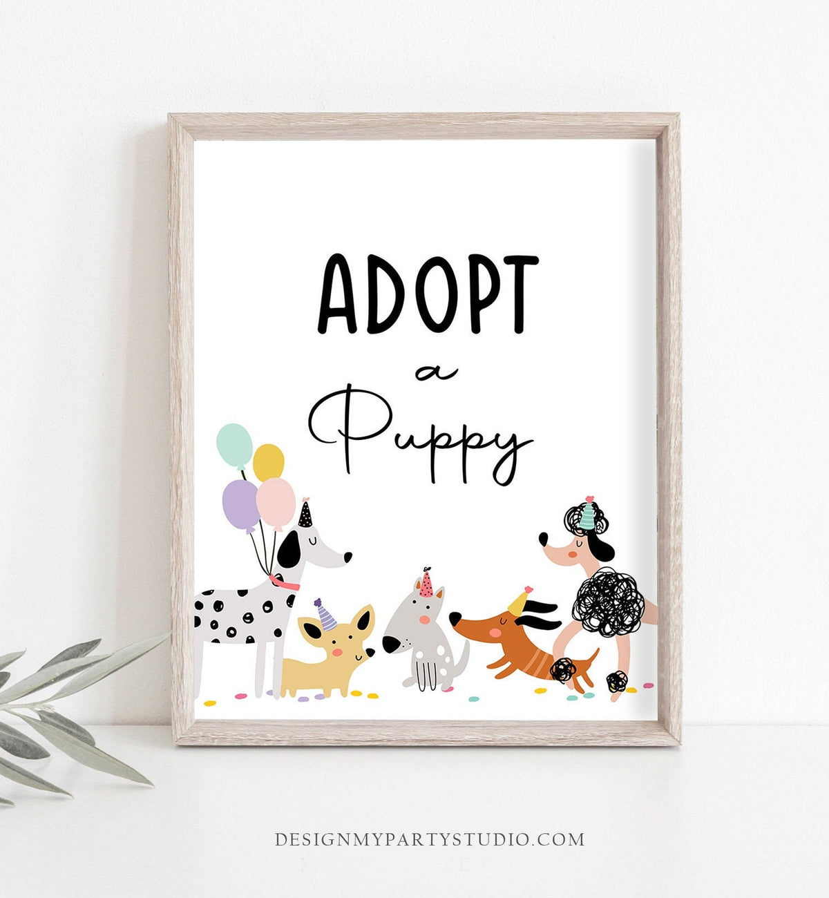 Adopt a Puppy Birthday Sign Table Decor Dog Birthday Party Pink Girl Puppy Adoption Sign Vet Pawty Decor Table Sign Download Printable 0429