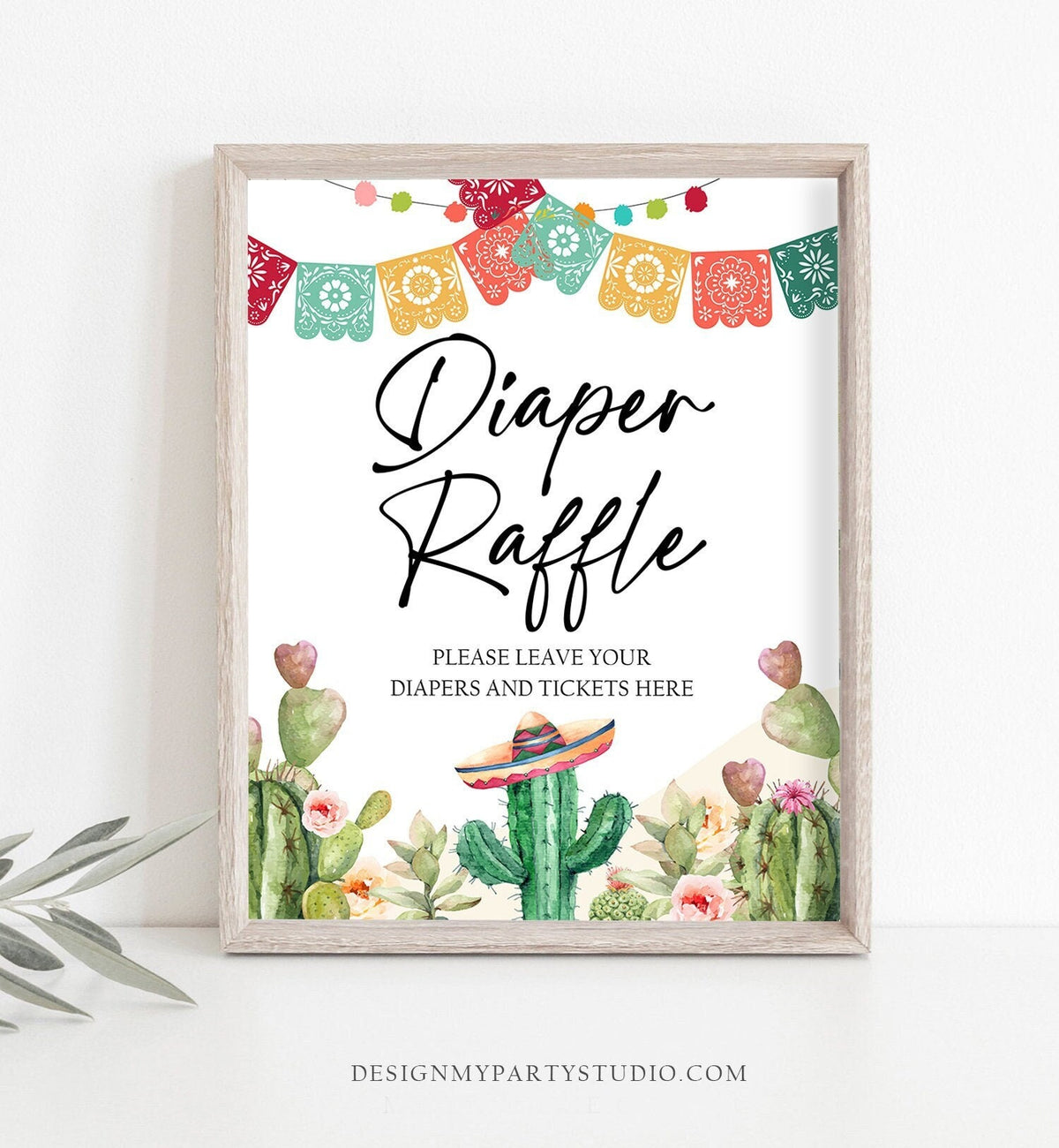 Diaper Raffle Bar Sign Fiesta Theme Bridal Shower Baby Shower Decor Cactus Succulent Table Watercolor Cactus 8x10 Download Printable 0404