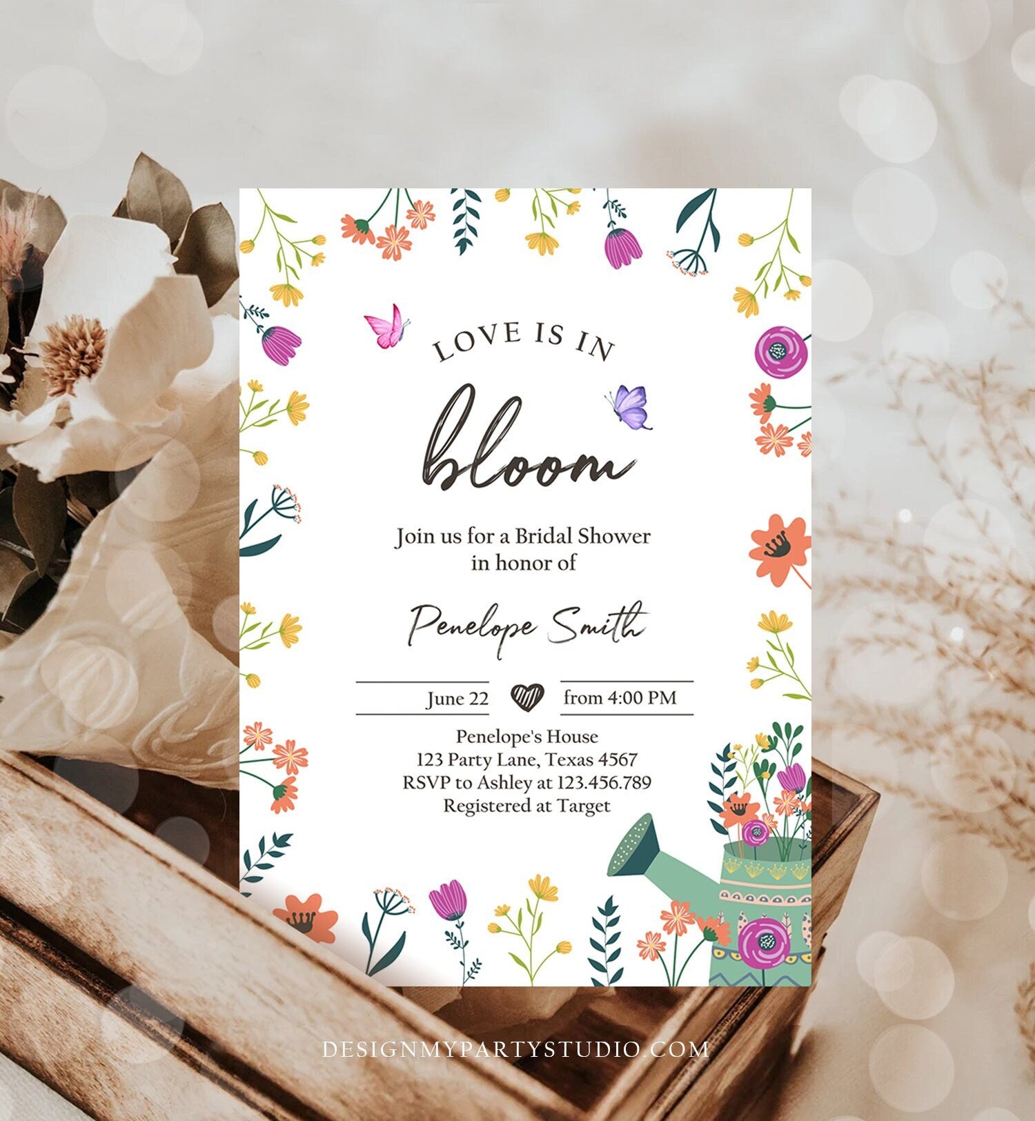 Editable Wildflower Bridal Shower Invitation Floral Spring Wildflowers Shower Bridal Brunch Garden Download Corjl Template Printable 0396