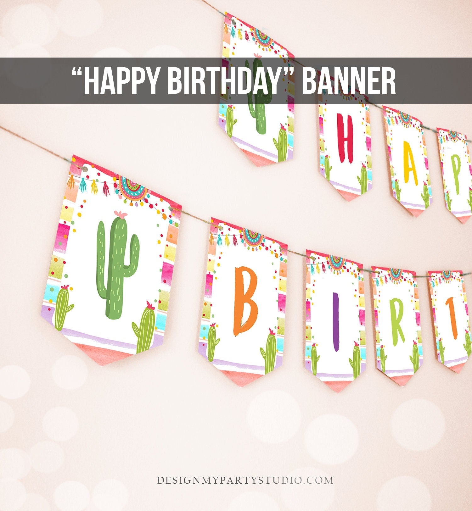 Happy Birthday Banner Fiesta Birthday Banner Girl Boy Taco Twosday First Fiesta Party Decor Instant Download Printable Digital DIY 0134