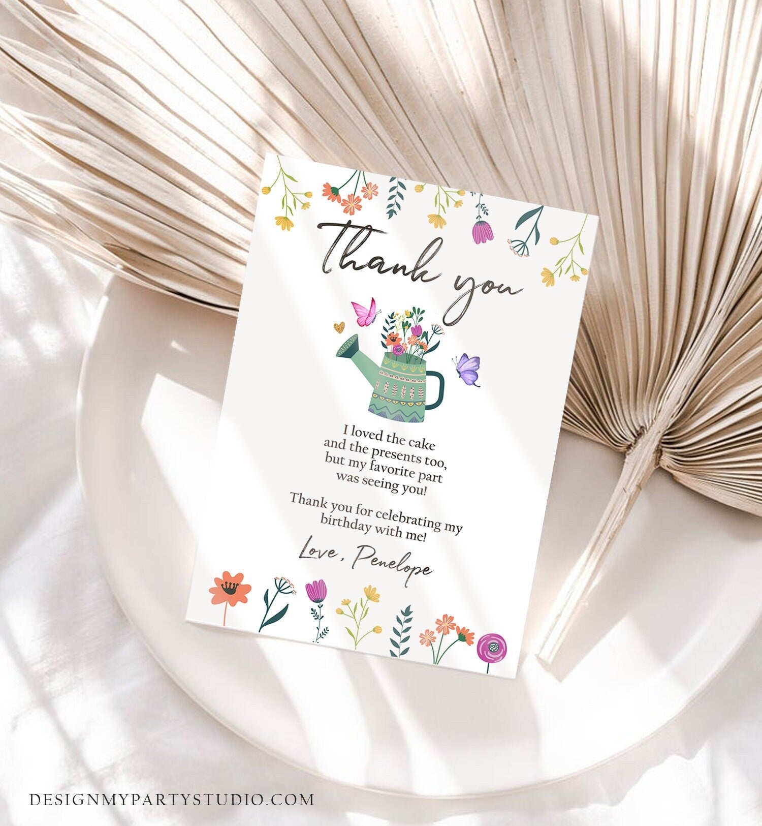 Editable Wildflower Thank You Card Floral Birthday Girl Wildflower Thank You Note Boho Garden Birthday Template Instant Download Corjl 0396