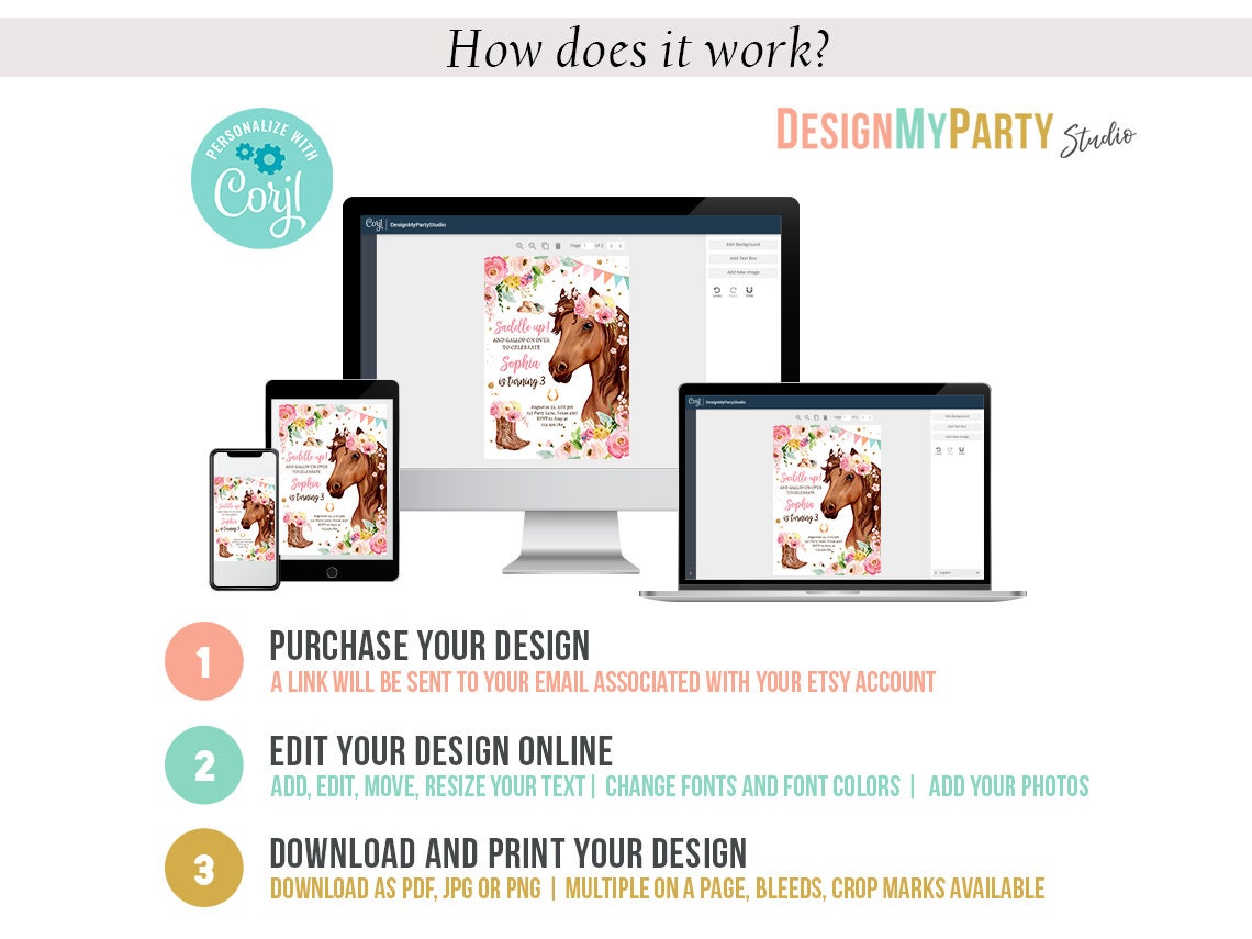 Horse Birthday Invitation Bundle Horse Party Invite Pony Birthday Saddle Up Floral Horse Girl 1st Birthday Printable Corjl Template 0408