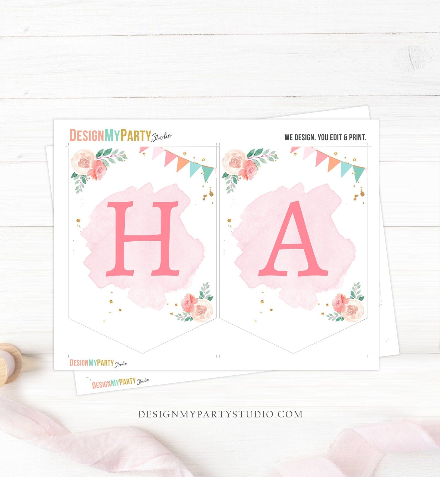 Happy Birthday Banner Horse Birthday Banner Saddle Up Watercolor Cowgirl Party Girl Pony Birthday Decor Download PRINTABLE DIGITAL DIY 0398