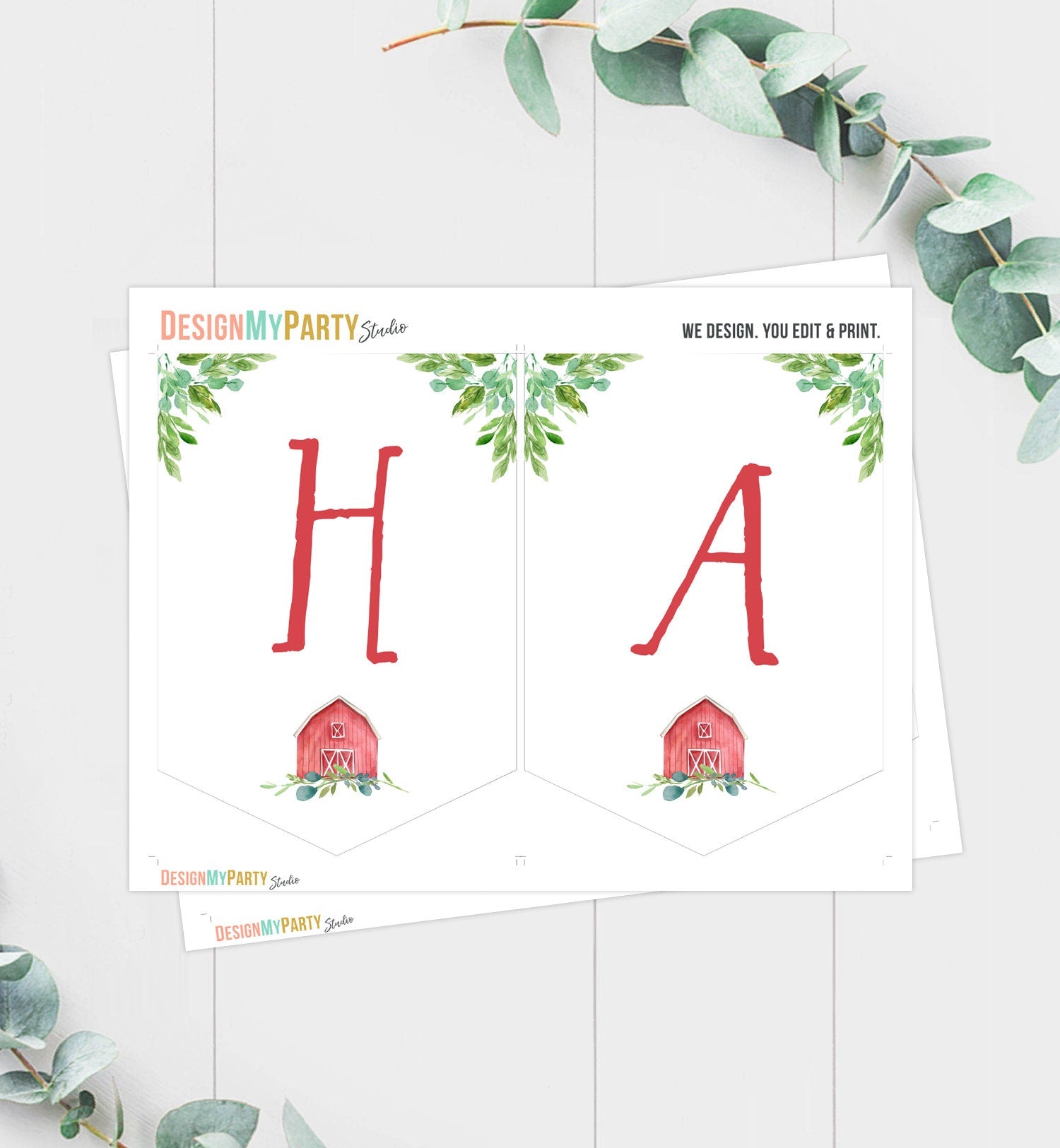 Happy Birthday Banner Farm Birthday Banner Farm Animals Boy Barnyard Birthday Decorations Red Instant download PRINTABLE DIGITAL DIY 0155