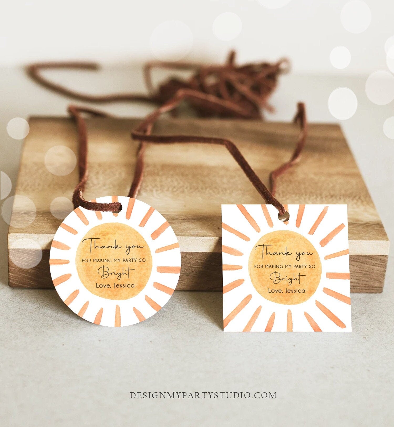 Editable Sunshine Favor tags Little Sunshine Birthday Thank you Sticker Trip Around The Sun Boho Summber Sun Template PRINTABLE Corjl 0431