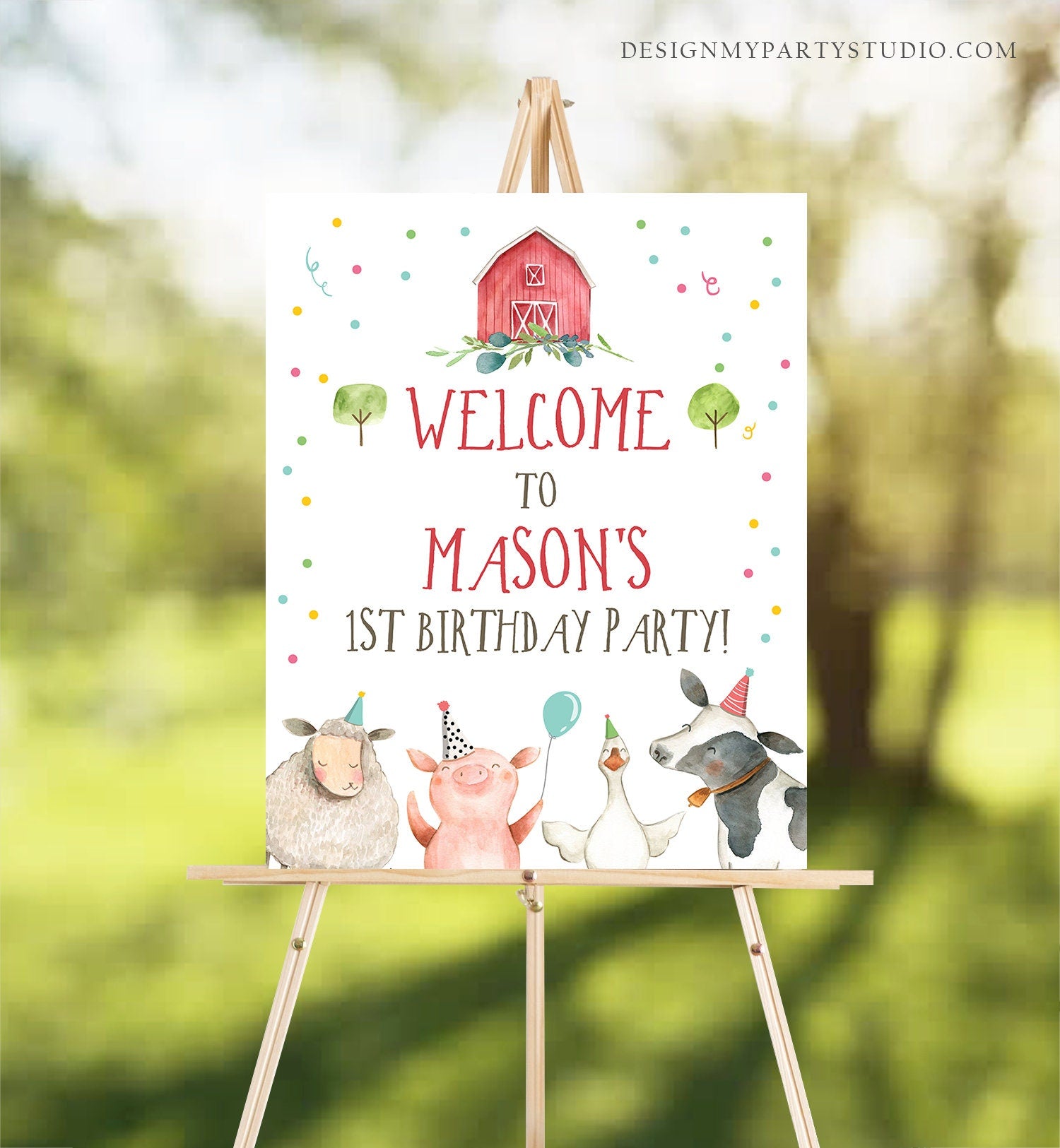 Editable Farm Birthday Welcome Sign Boy Barnyard Welcome Sign Party Animals Farm Animals Birthday Welcome Confetti Template PRINTABLE 0155