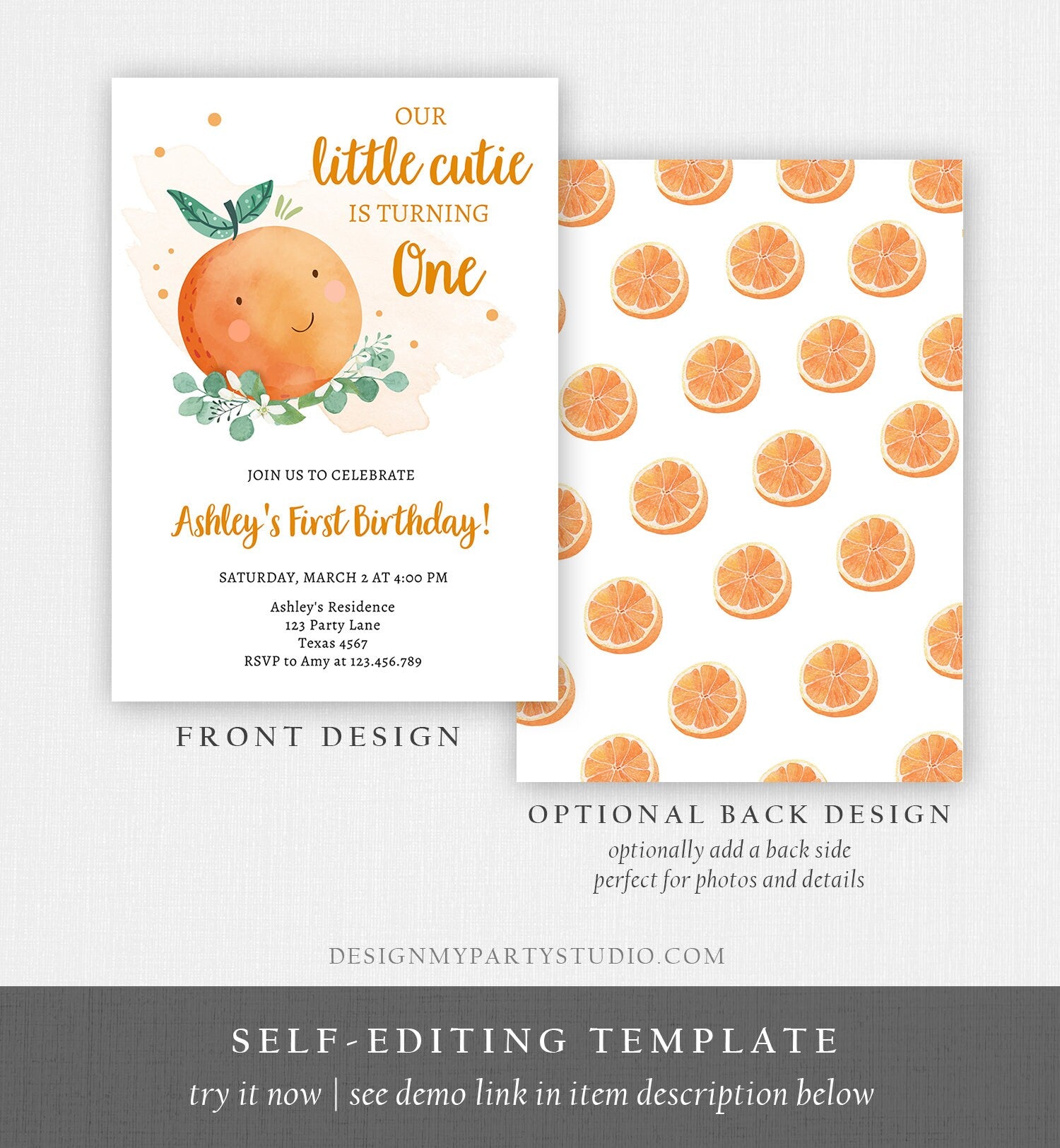 Editable Little Cutie Birthday Invitation Clementine Oranges Party Citrus Gender Neutral Download Printable Digital Evite Template 0430