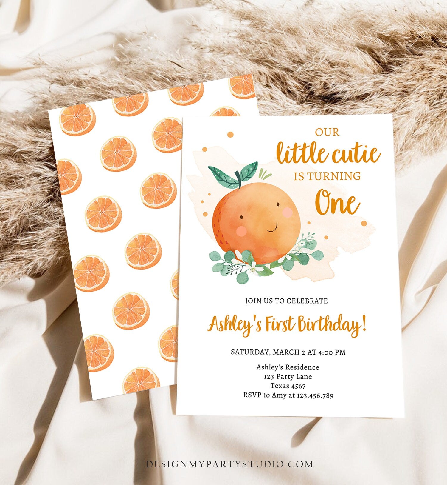 Editable Little Cutie Birthday Invitation Clementine Oranges Party Citrus Gender Neutral Download Printable Digital Evite Template 0430