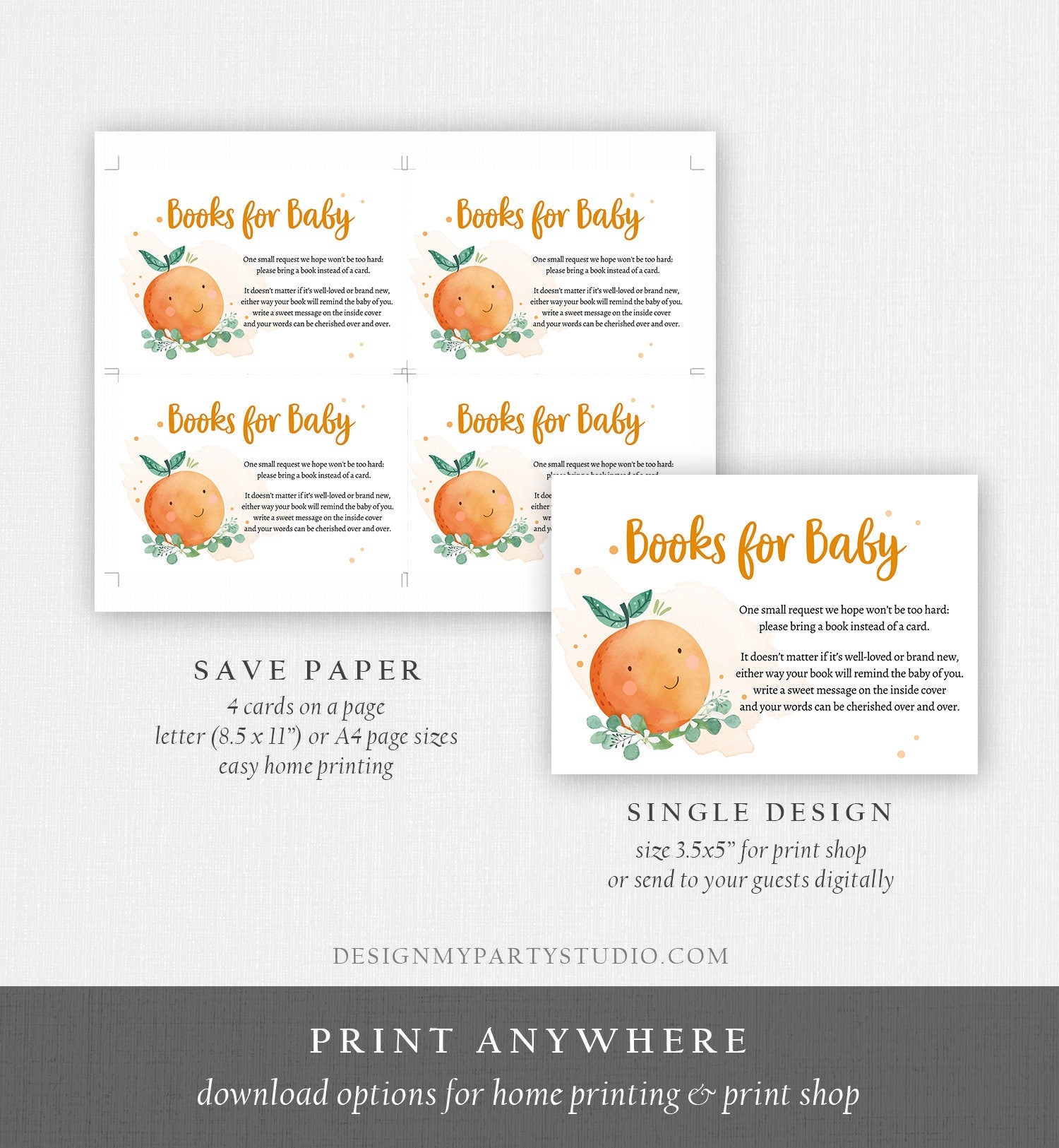 Editable A Little Cutie is on the Way Bring a Book Card Clementine Baby Shower Book Insert Books for Baby Template PRINTABLE Corjl 0430