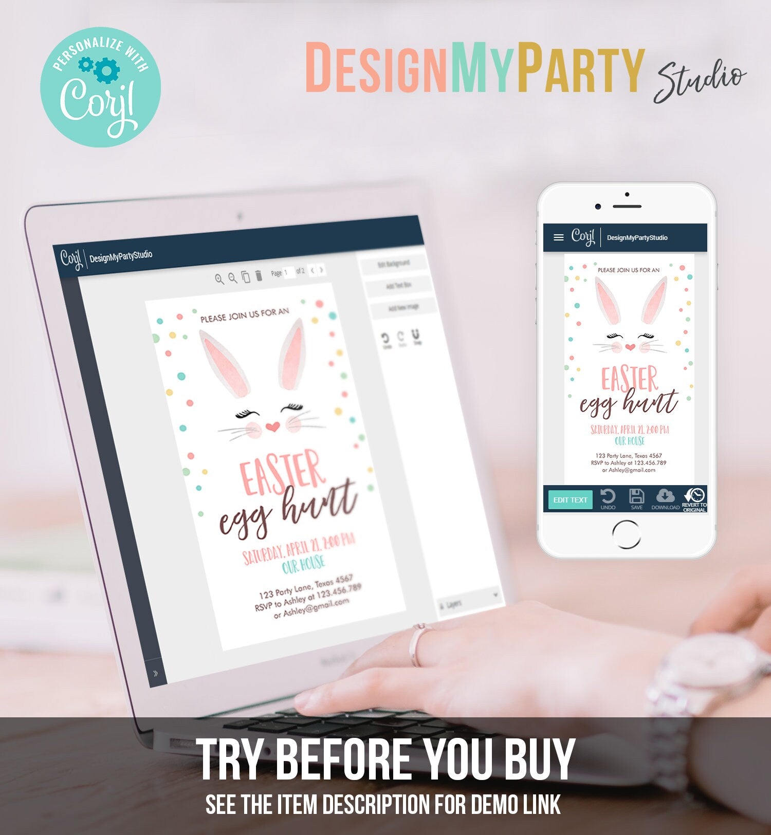 Editable Easter Egg Hunt Evite Easter Bunny Pink Easter Invitation Easter Birthday Spring Text Download Phone Template Corjl Digital 0238