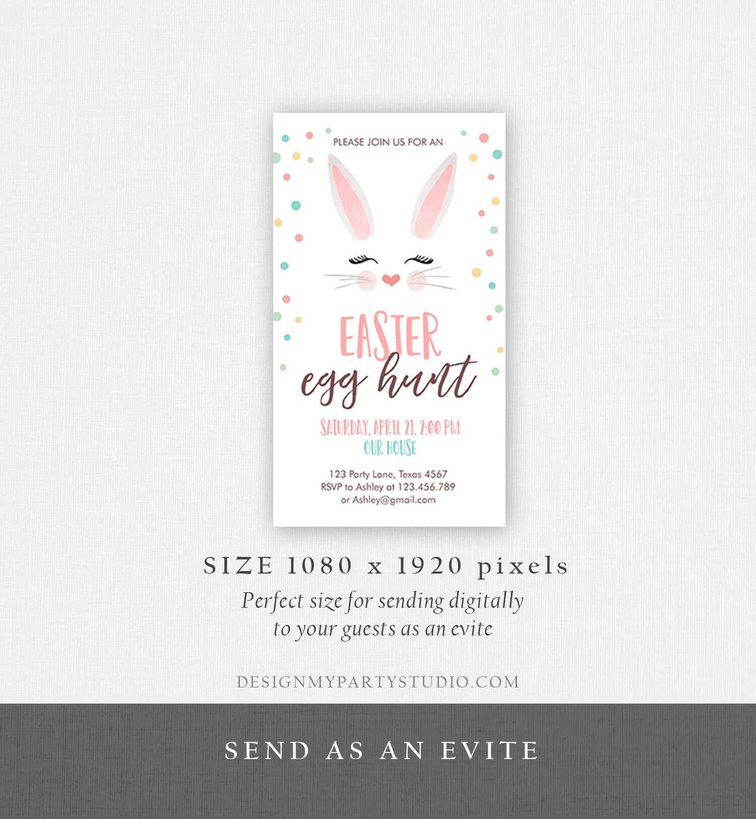 Editable Easter Egg Hunt Evite Easter Bunny Pink Easter Invitation Easter Birthday Spring Text Download Phone Template Corjl Digital 0238