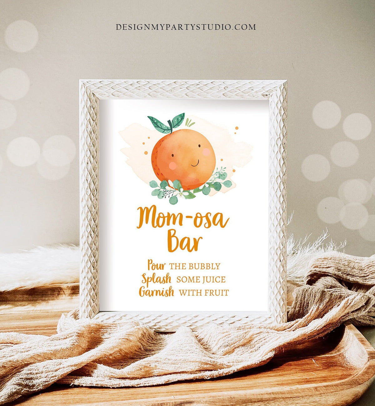 Mom-osa Bar Sign Orange Baby Shower Little Cutie Couples Shower Decor Citrus Gender Neutral Table Sign Orange 8x10 Download Printable 0430