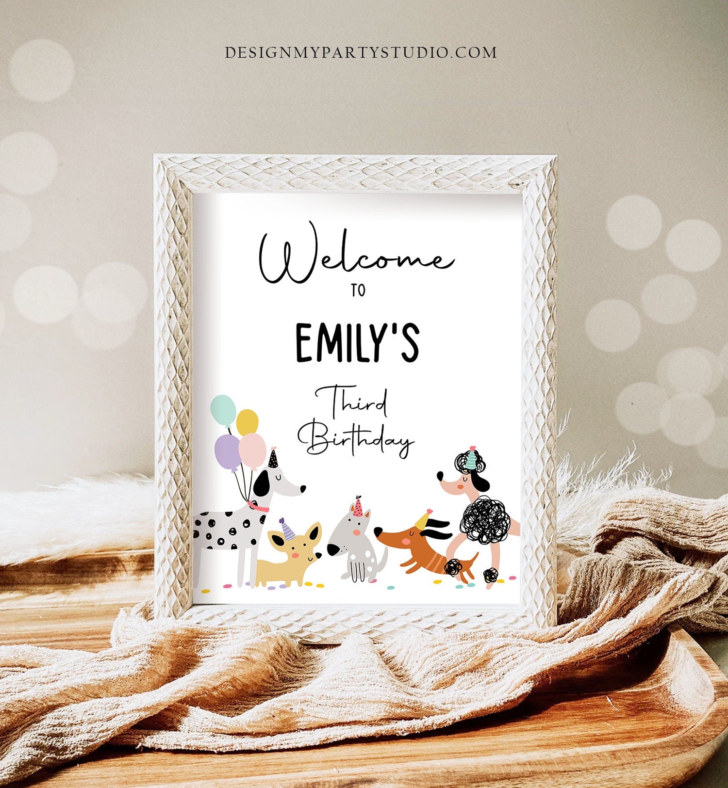 Editable Puppy Dog Birthday Party Welcome Sign Puppy Birthday Pink Pet Dog Simple Birthday Paw-ty Girl Digital Template Printable 0429