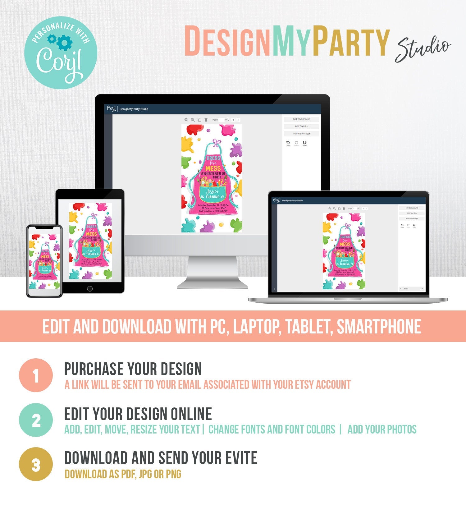 Editable Painting Party Evite Art Party Birthday Invitation Girl Paint Craft Party Digital Download Phone Electronic Evite Template 0319