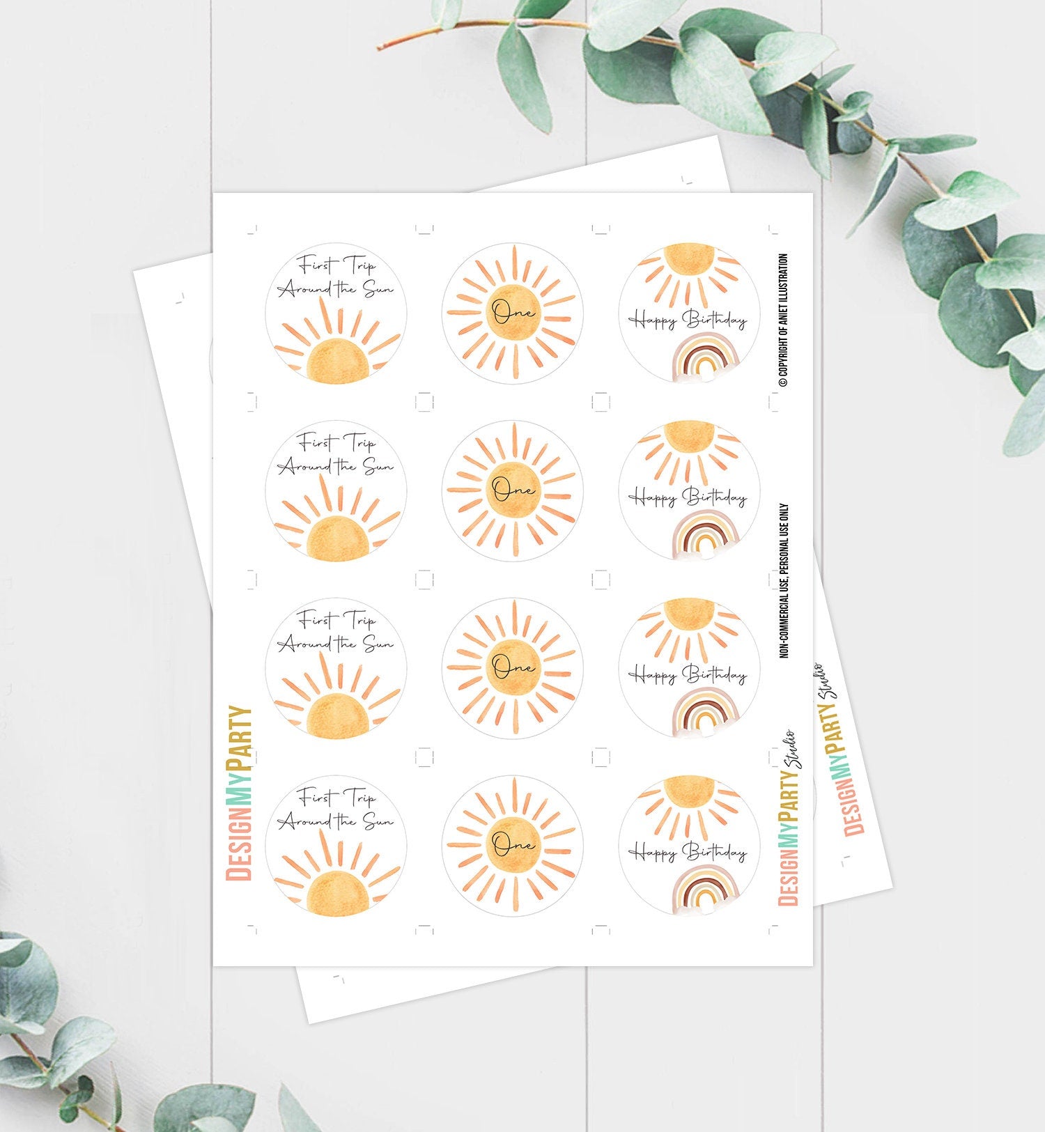 Sun Birthday Cupcake Toppers First Trip Around the Sun Favor Tags Sunshine Party Little Sunshine Decor 1st Download Digital PRINTABLE 0431