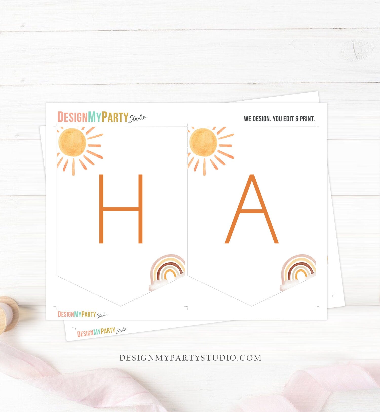 Sun Happy Birthday Banner First Trip Around the Sun Bunting Sunshine Banner Sunshine Birthday Decor Neutral Garland PRINTABLE Digital 0431