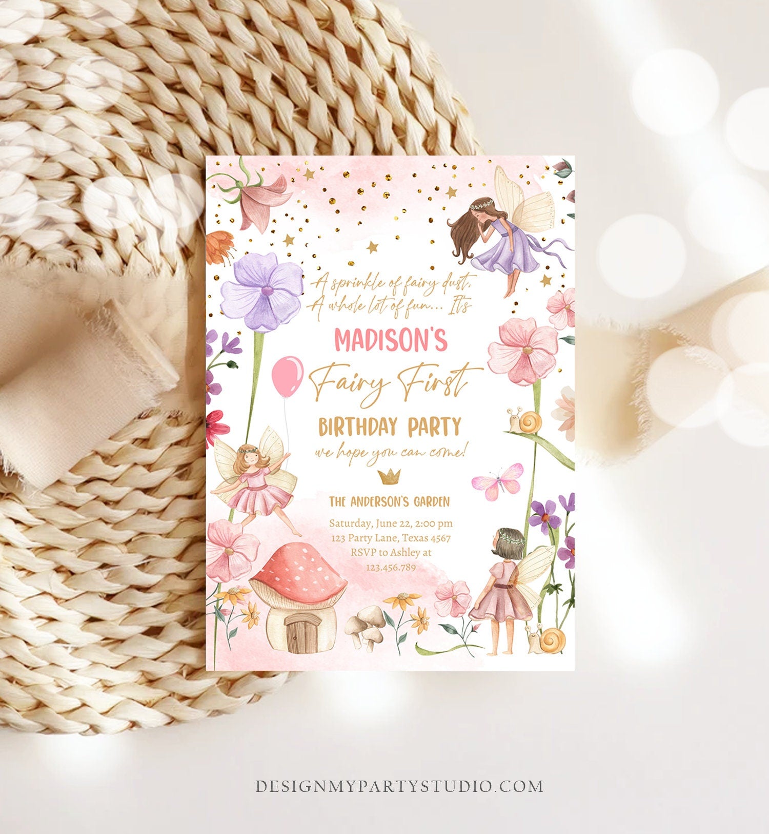 Editable Fairy First Birthday Invitation Fairy Garden Birthday Fairy Forest Girl 1st Birthday Magical Download Printable Template Corjl 0406