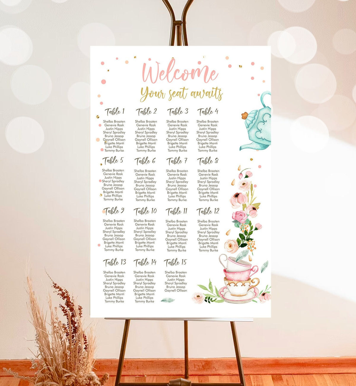 Editable Seating Chart Template Baby is Brewing Baby Shower Seating Sign Floral Tea Party Shower Digital Download Template Printable 0349