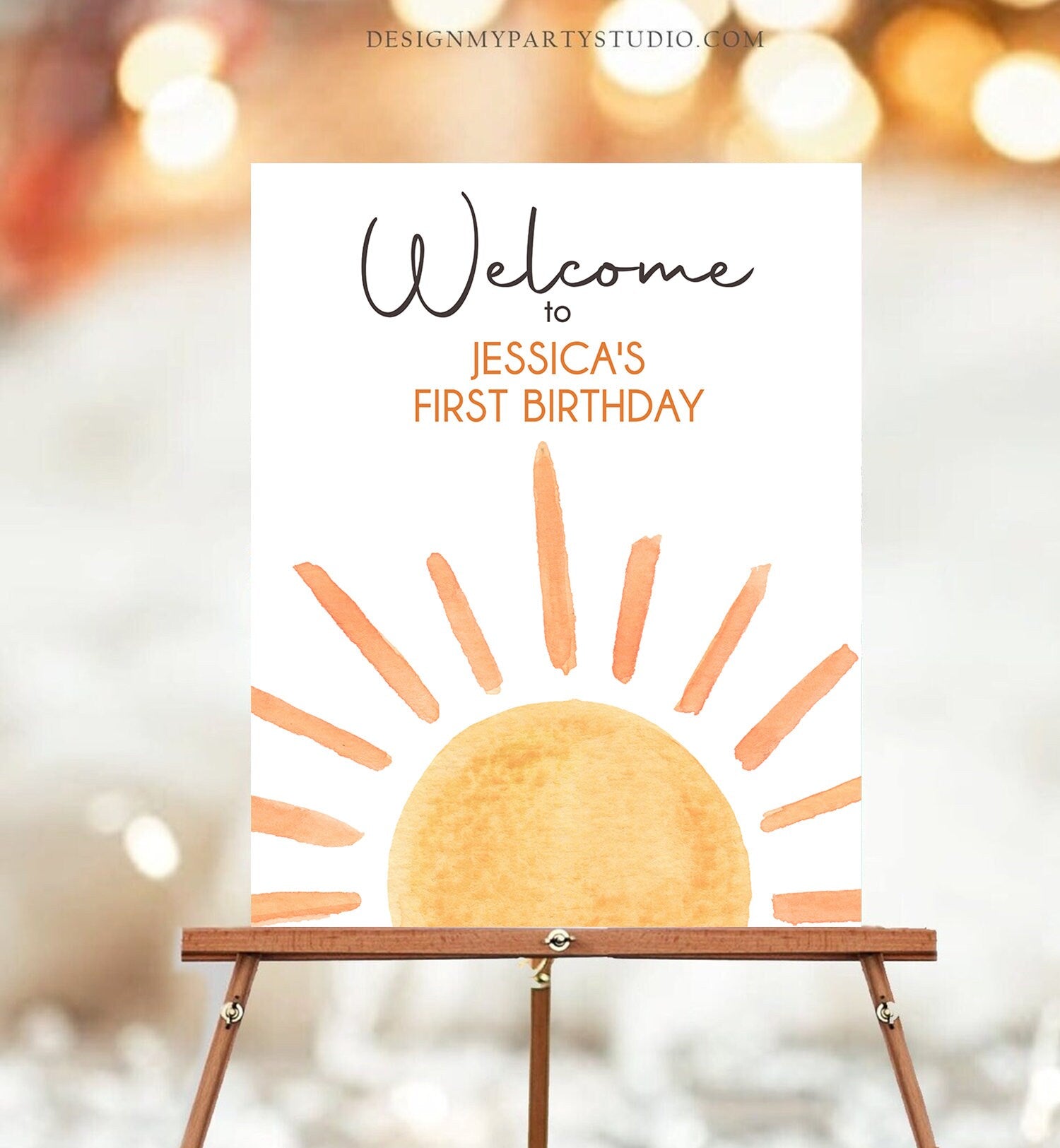 Editable Sunshine Welcome Sign First Trip Around the Sun Birthday Party Boho Gender Neutral Sun Baby Shower Template PRINTABLE Digital 0431