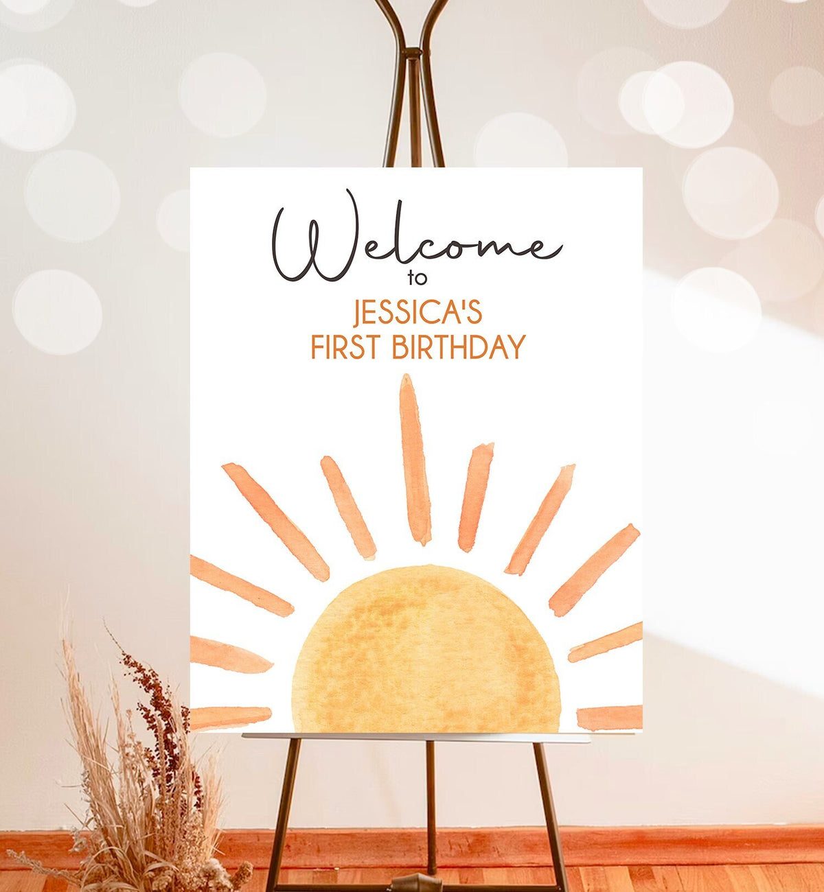 Editable Sunshine Welcome Sign First Trip Around the Sun Birthday Party Boho Gender Neutral Sun Baby Shower Template PRINTABLE Digital 0431