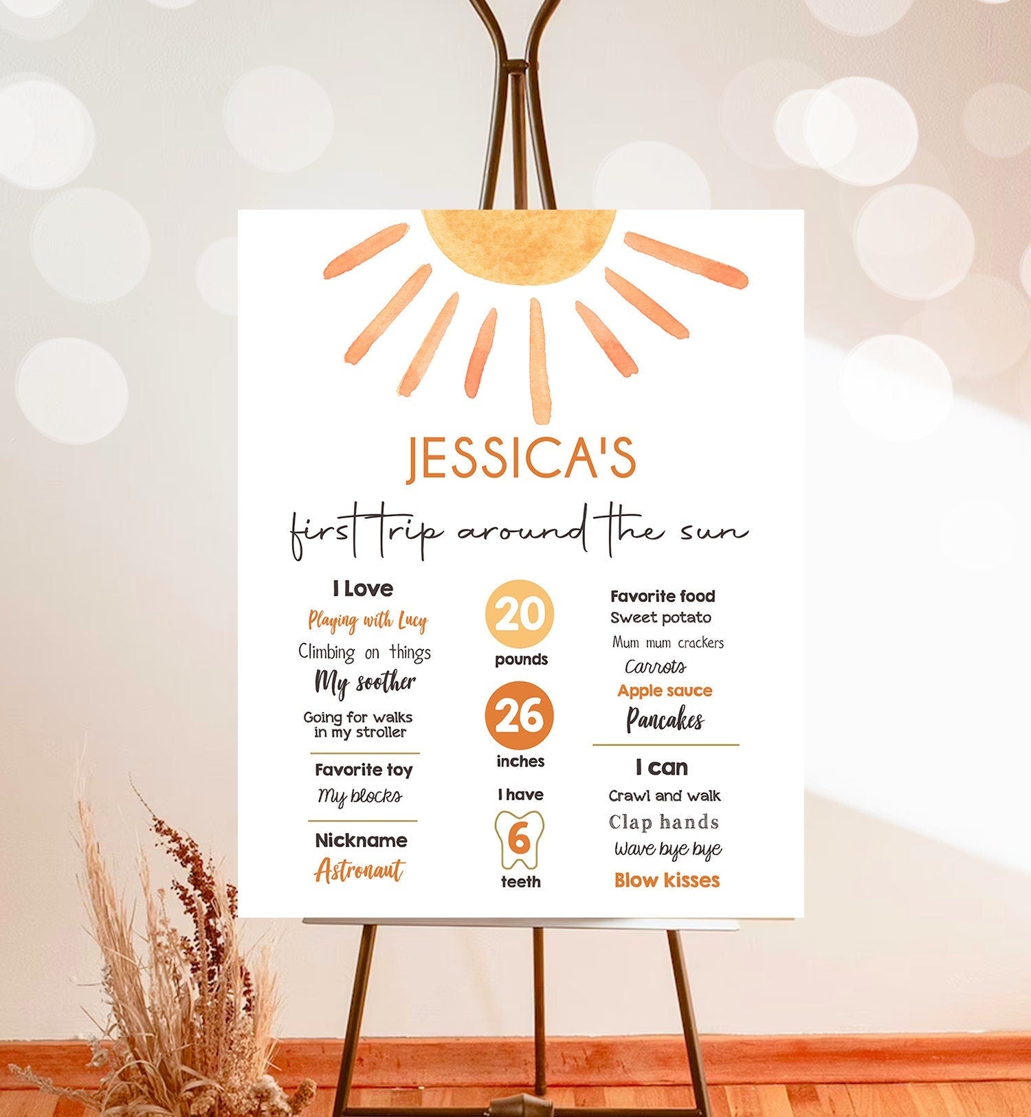 Editable Little Sunshine Birthday Milestones Sign First Birthday 1st Trip Around the Sun Neutral Download Template Printable Corjl 0431