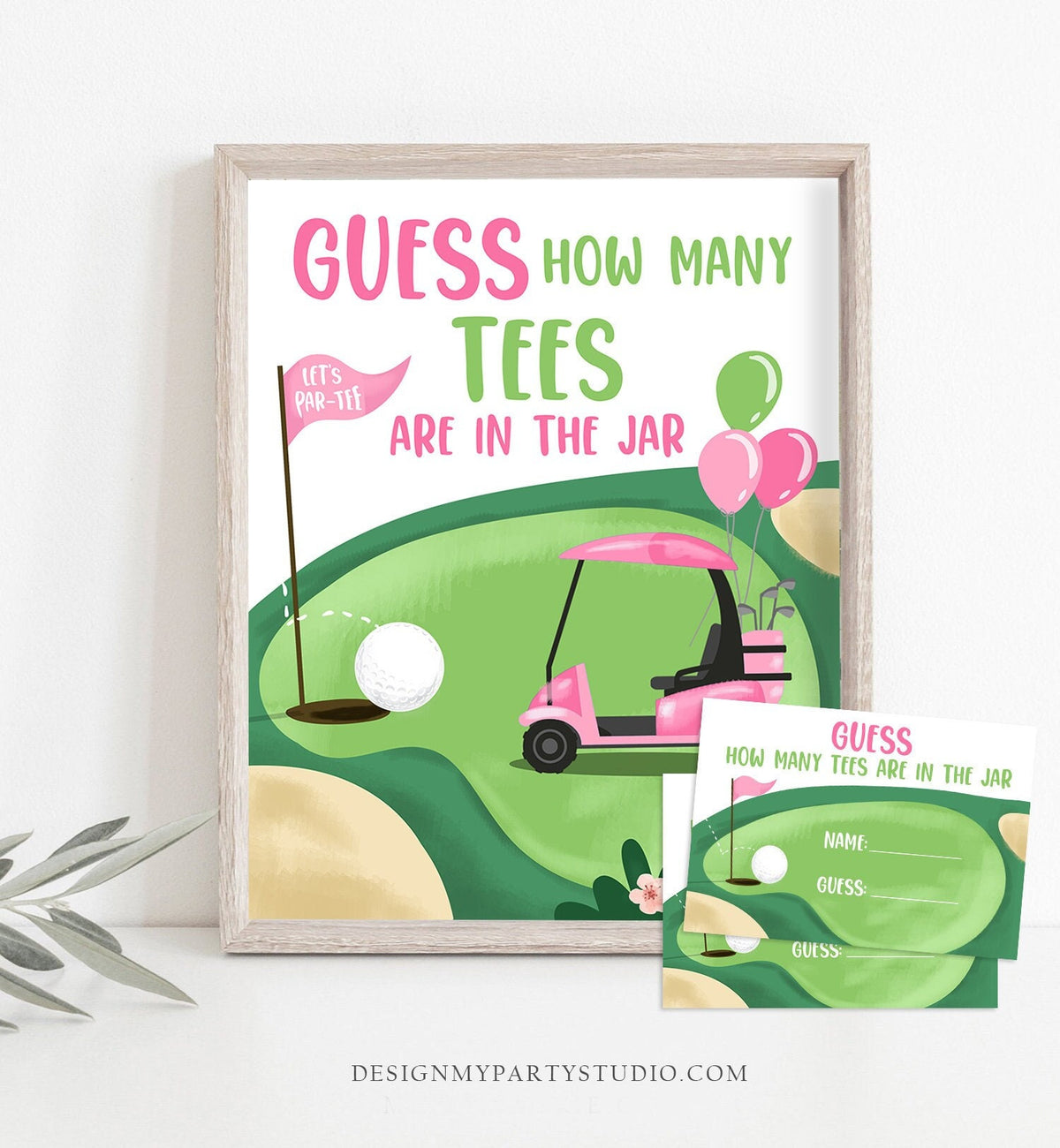 Guess How Many Tees Are in the Jar Sign Golf Birthday Game Hole in One Par-tee Girl Golfing Activity Digital Instant Download Printable 0405