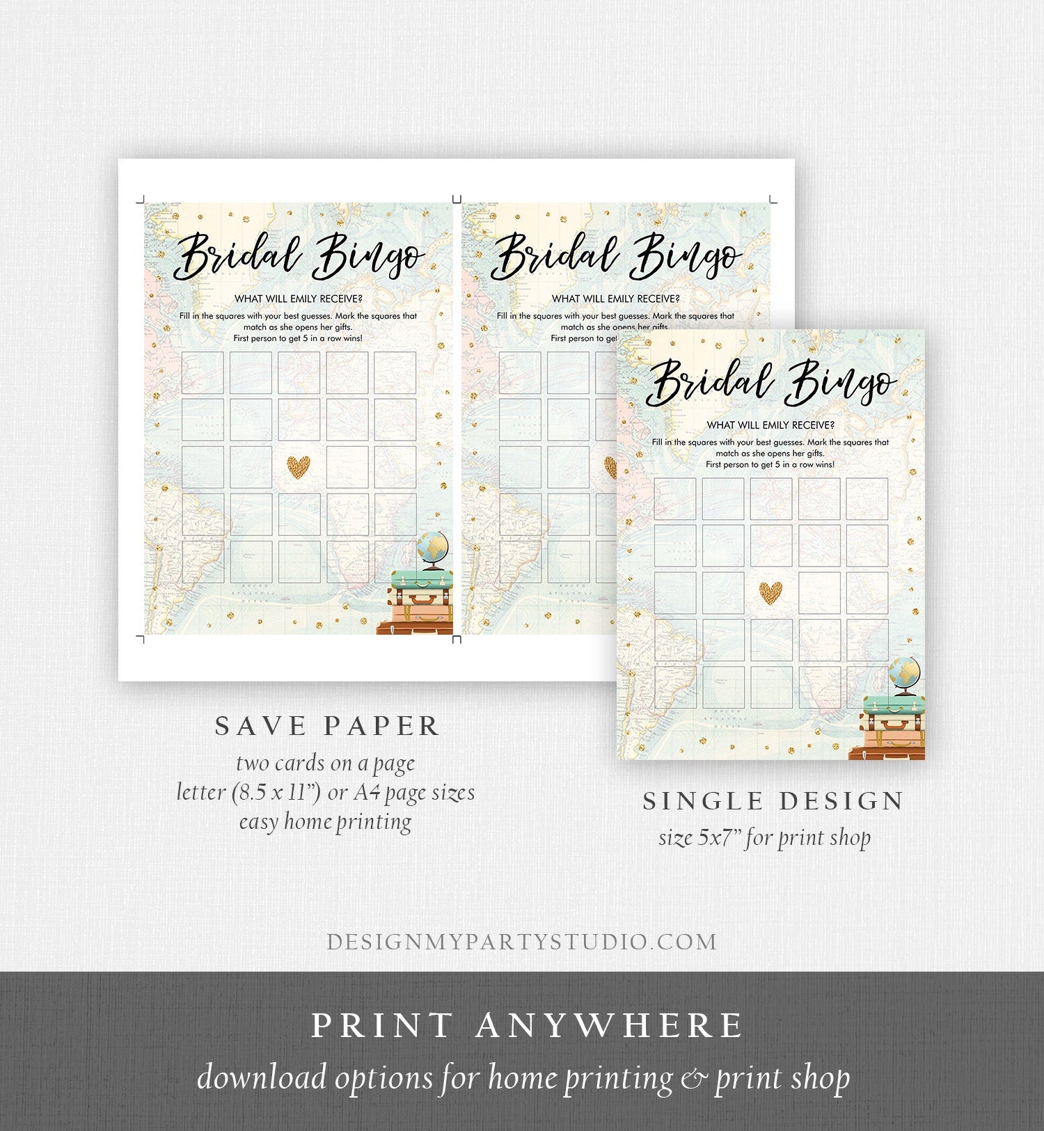 Editable Bridal Bingo Baby Shower Game Card Travel Adventure Journey Sprinkle Couples Activity Digital Download Template Printable 0263