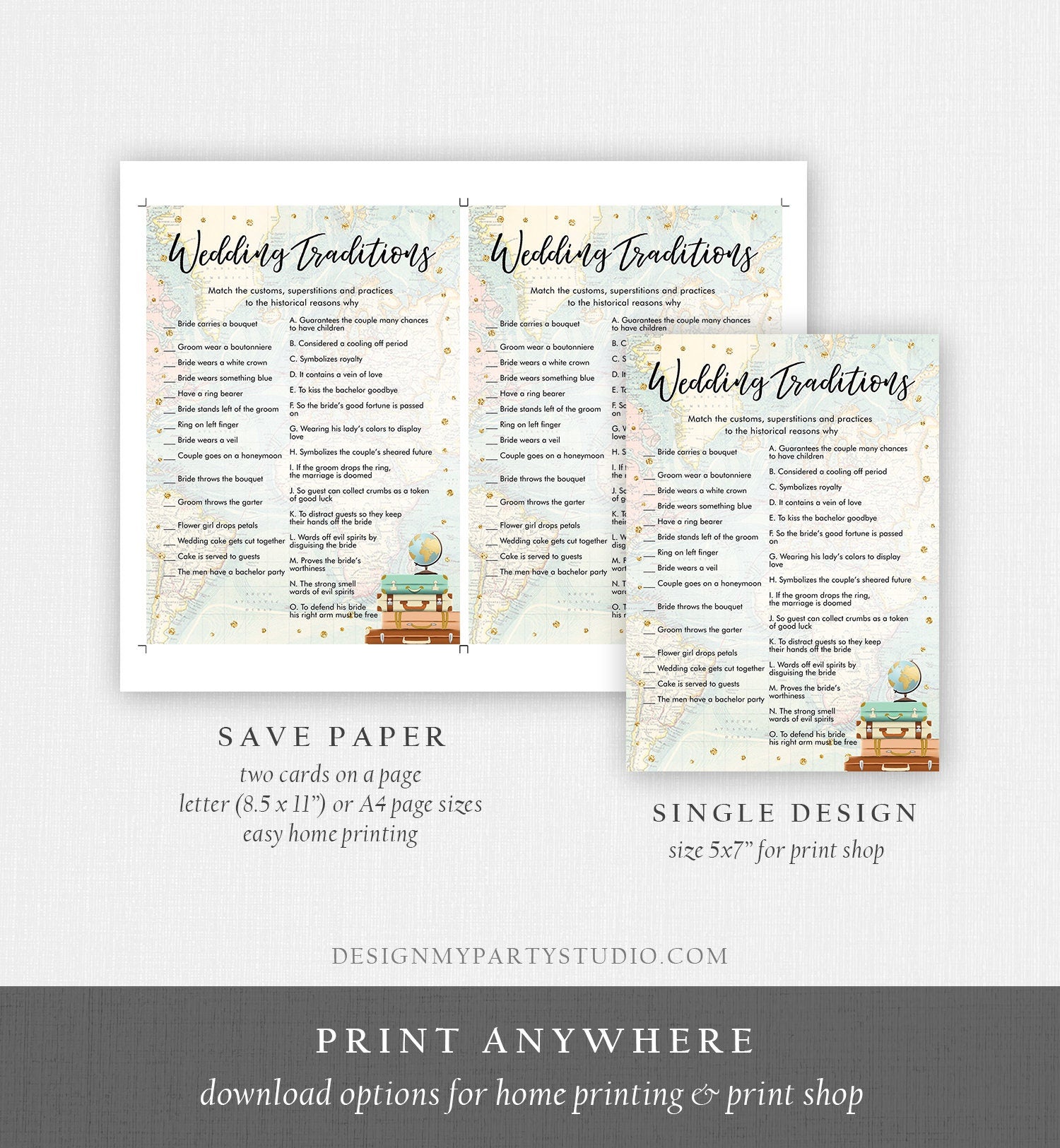 Editable Wedding Traditions Bridal Shower Game Travel Adventure Guessing Game Wedding Shower Activity Game Corjl Template Printable 0263