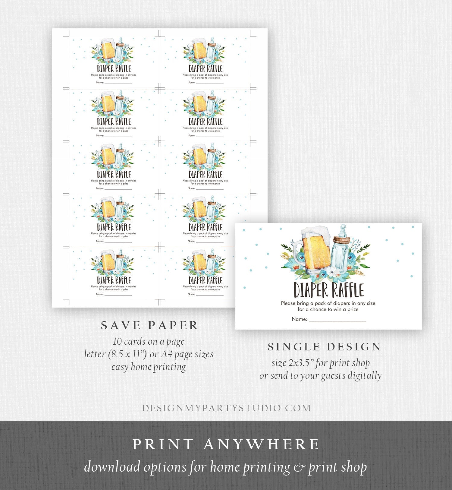 Editable Diaper Raffle Ticket Diaper Game Card Baby is Brewing Baby Shower Boy Insert Beers Bottles Download Template Corjl PRINTABLE 0190