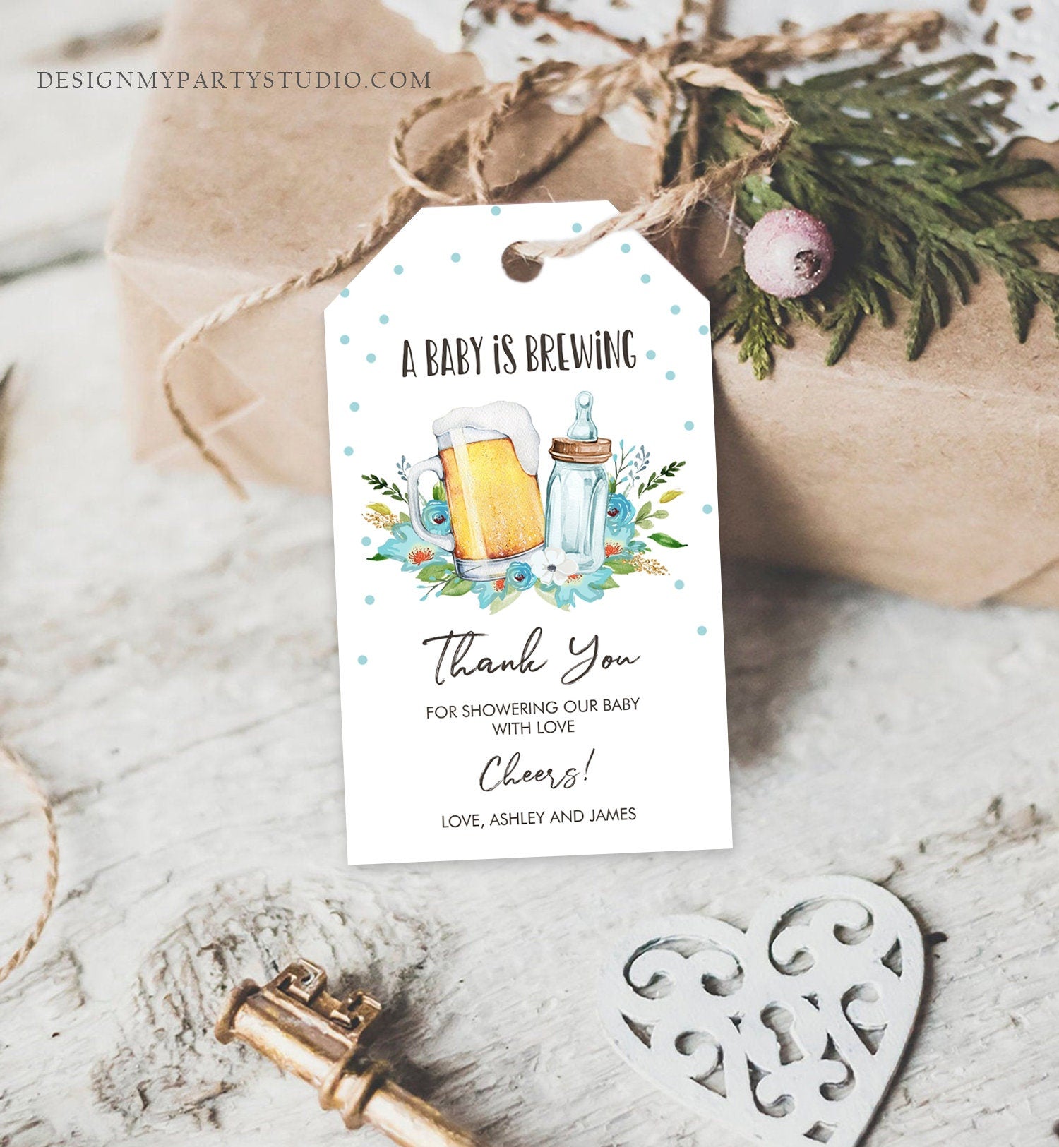 Editable A Baby is Brewing Baby Shower Favor Tags Beer Baby Shower Thank You Tags Label Boy Blue Tags Gift Template Corjl Printable 0190