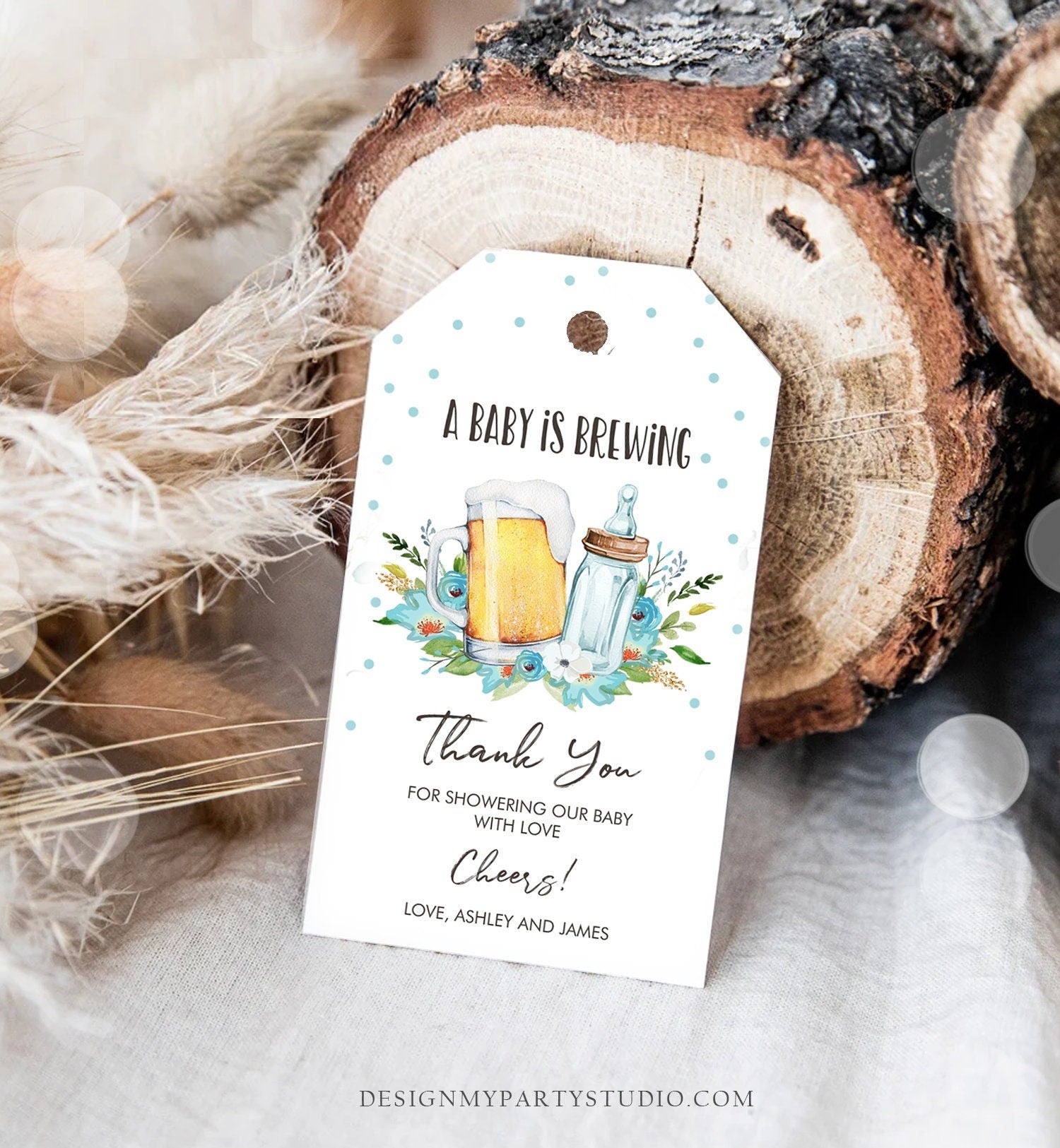 Editable A Baby is Brewing Baby Shower Favor Tags Beer Baby Shower Thank You Tags Label Boy Blue Tags Gift Template Corjl Printable 0190