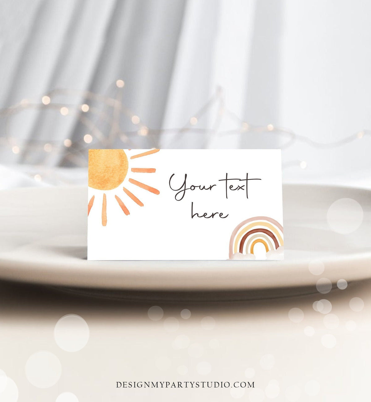 Editable Food Labels Sun Birthday Boho Sun Food Labels Place Card Tent Card 1st Trip Around the Sun 1st Sunshine Template Corjl 0431