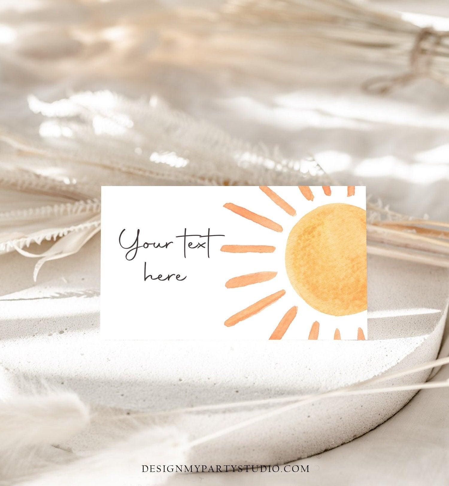 Editable Food Labels Sun Birthday Boho Sun Food Labels Place Card Tent Card 1st Trip Around the Sun 1st Sunshine Template Corjl 0431