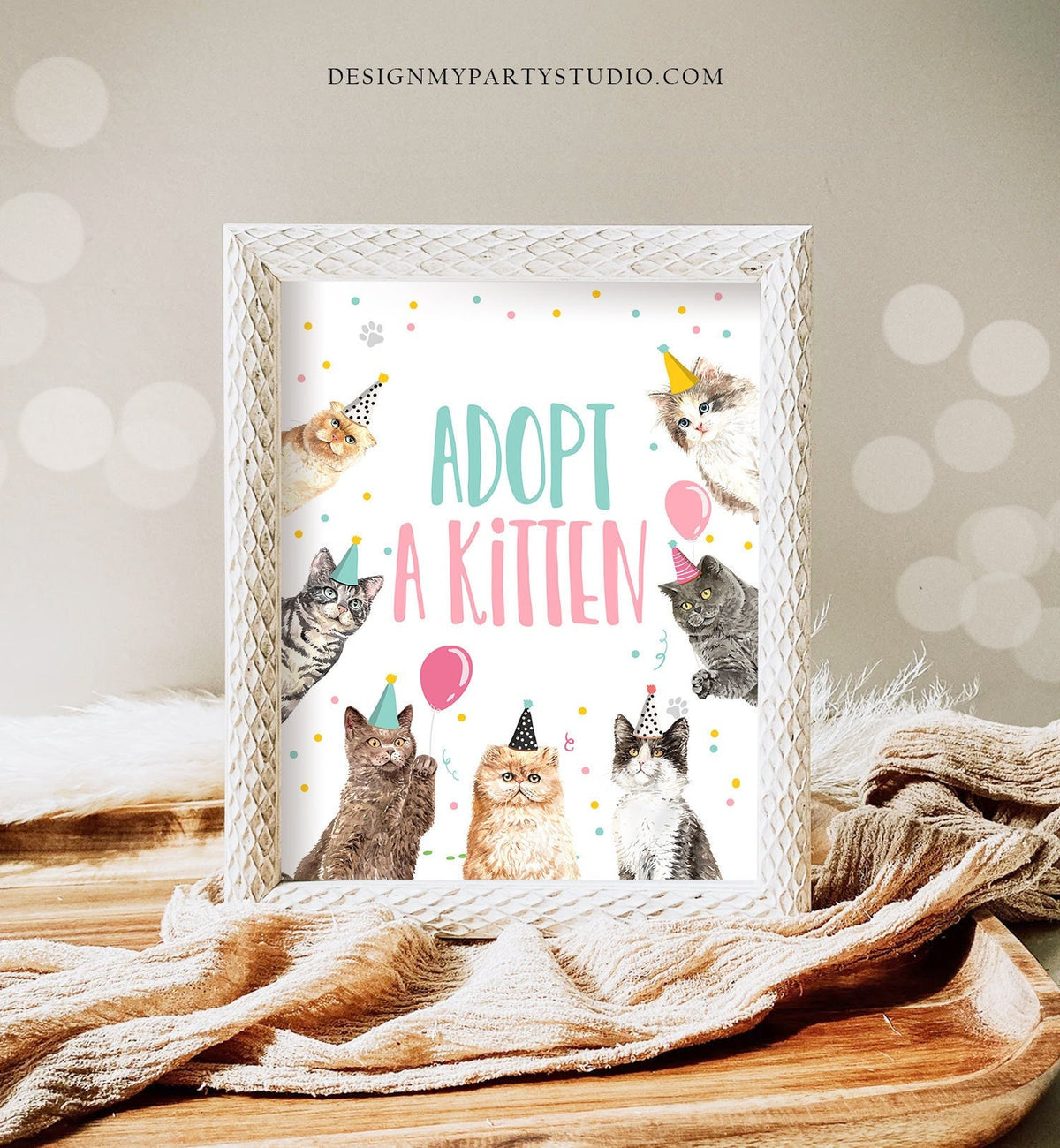 Adopt a Kitten Birthday Sign Table Decor Cat Party Kitty Birthday Kitten Adoption Sign Pawty Decor Pawty Table Sign Download Printable 0384