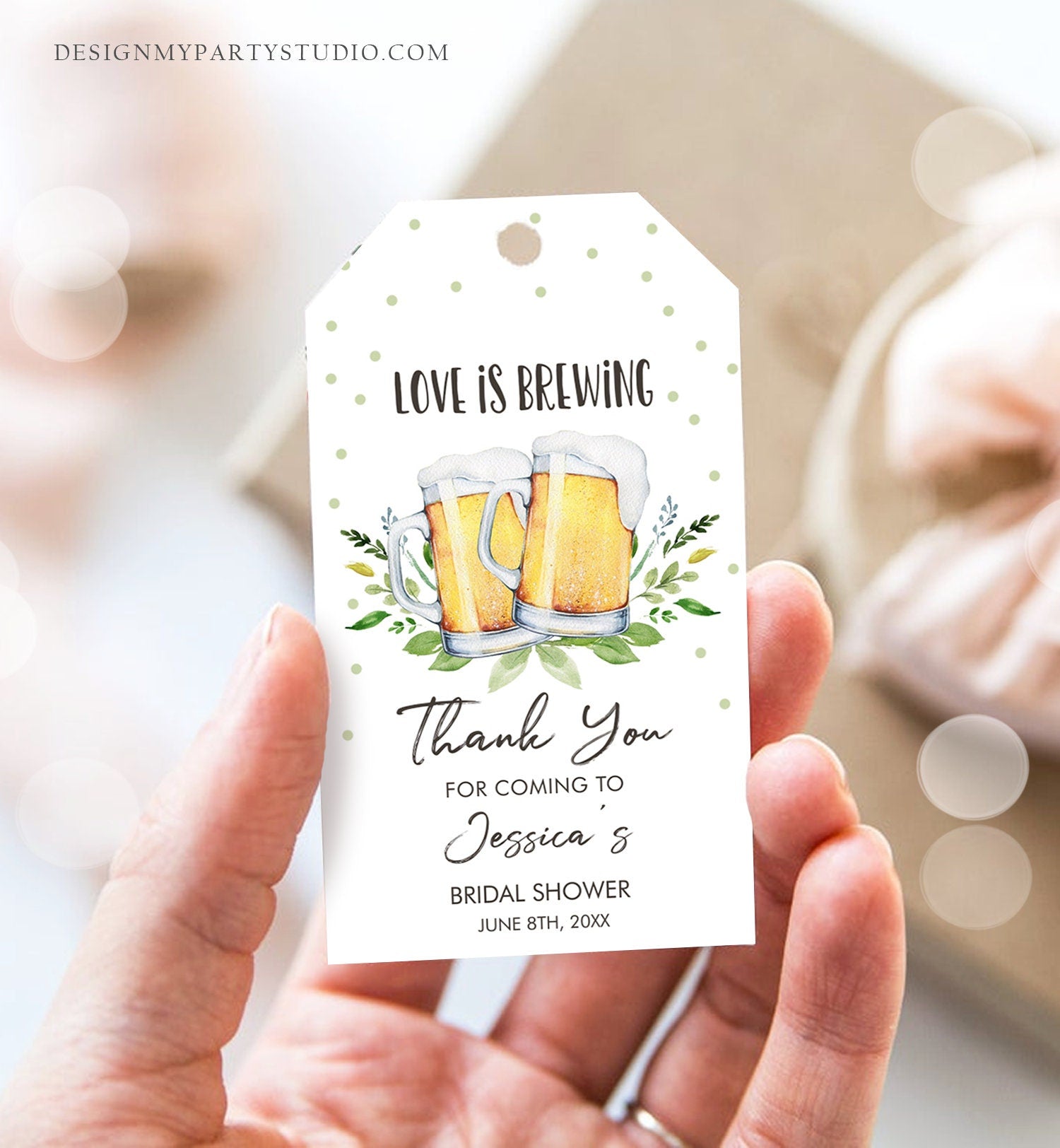 Editable Love is Brewing Bridal Shower Favor Tags Beer Couples Shower Thank You Tag Brewing Label Beer Mugs Gift Tag Template Printable 0190