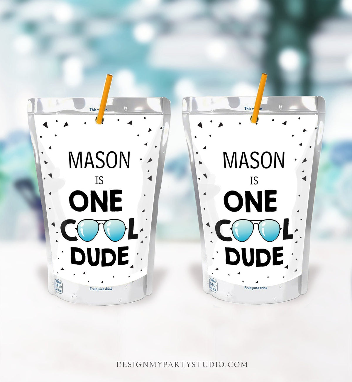 Editable One Cool Dude Juice Pouch Label Juice Favor Boy First Birthday 1st Dude Sunglasses Label Digital Download Template Printable 0136