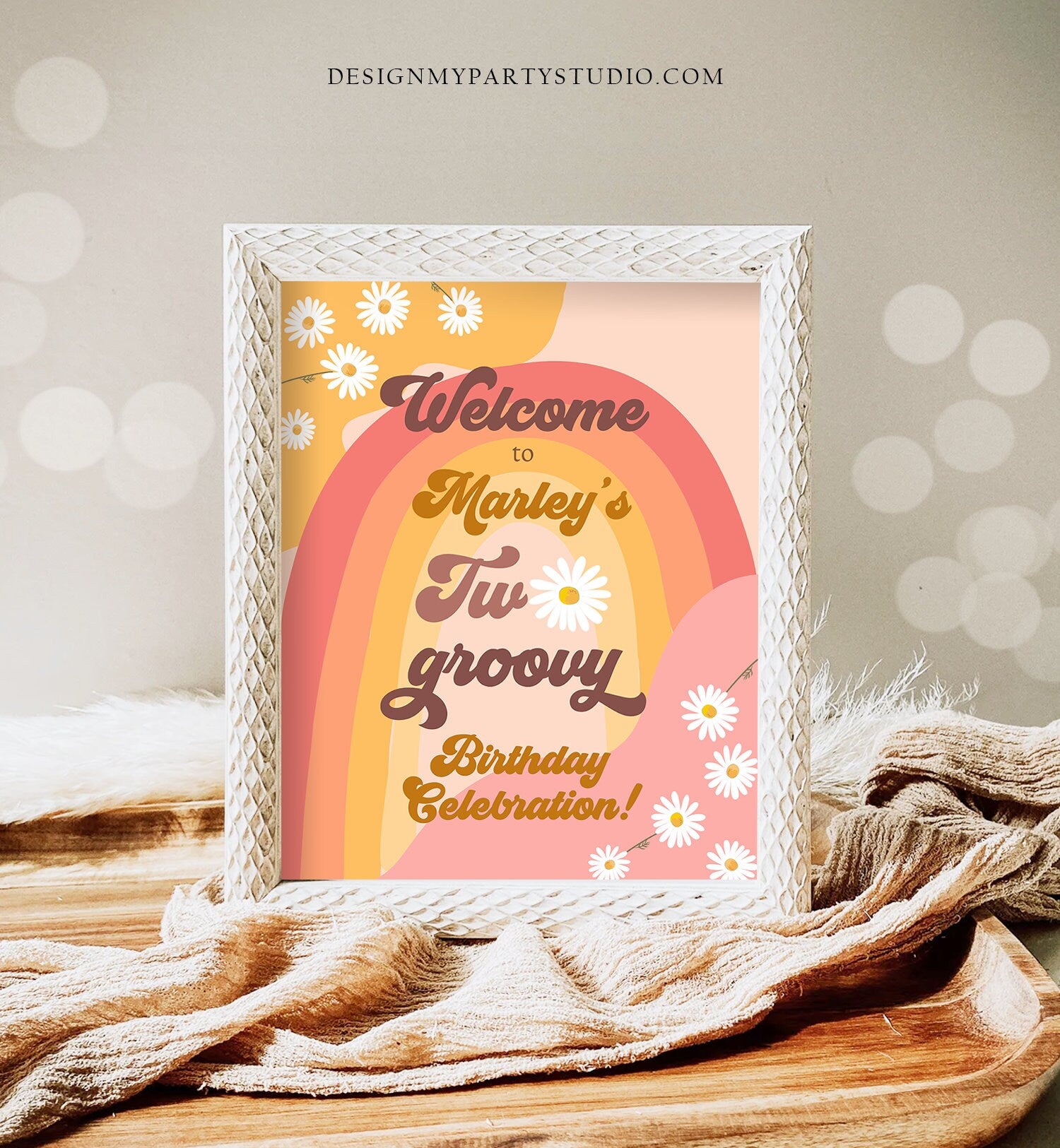 Editable Two Groovy Birthday Welcome Sign Floral Boho 2nd Birthday Welcome Sign Retro 70's Hippie Festival Digital Template Printable 0428