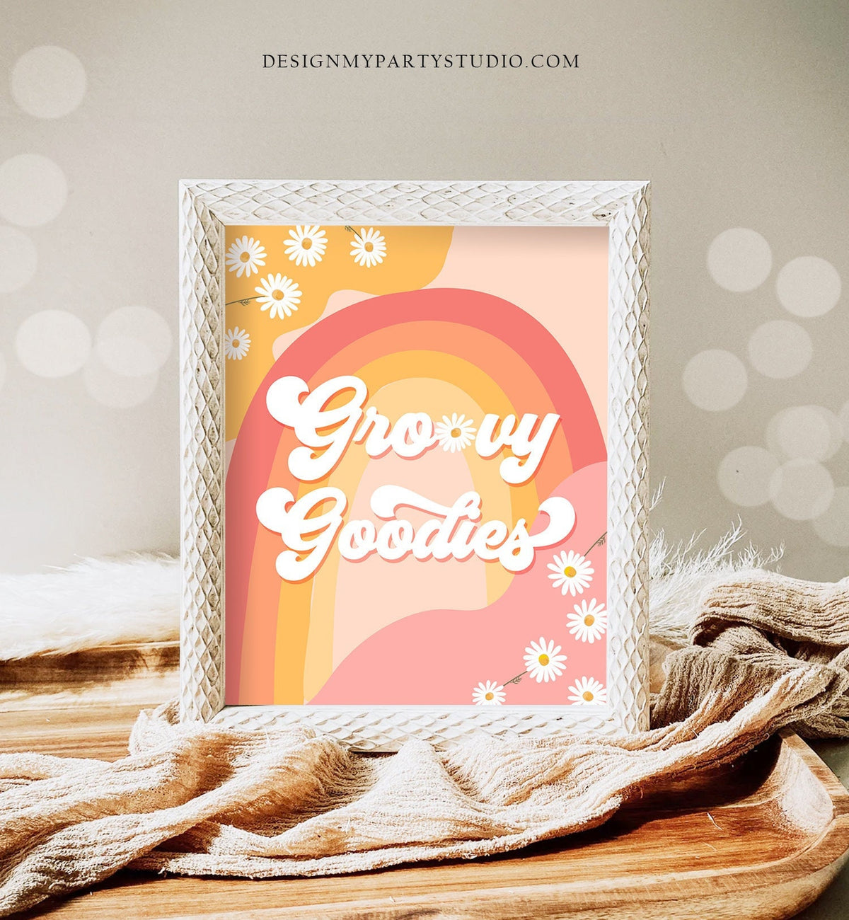 Groovy Goodies Sign Retro Daisy Birthday Party Groovy Floral 70&#39;s Birthday Party Decor Boho Flower Power Favors Download Printable 0428