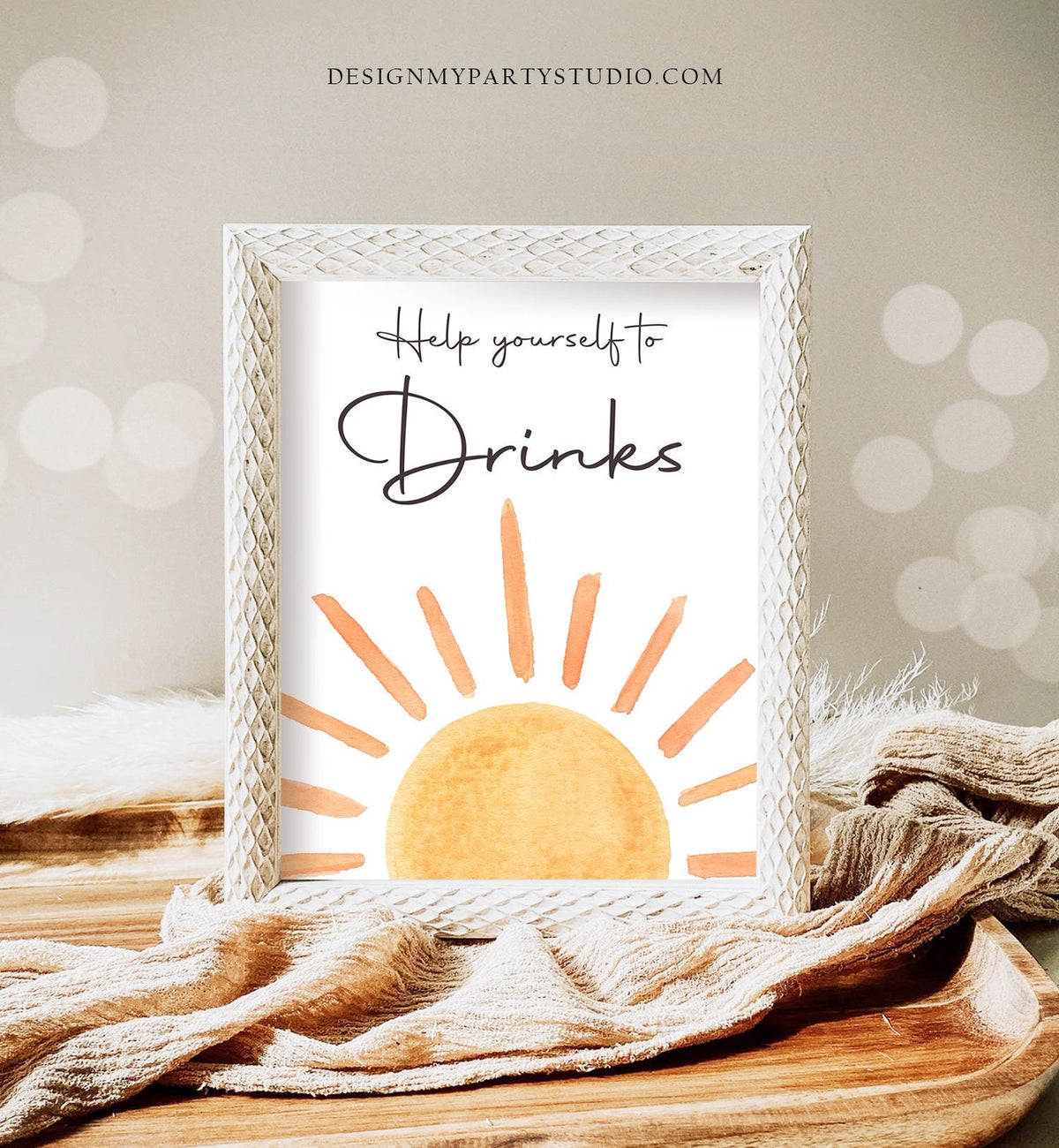 Sunshine Birthday Party Drinks Sign First Trip Around the Sun Birthday Party Decor Boho Sunshine Drink Table Instant Download Printable 0431