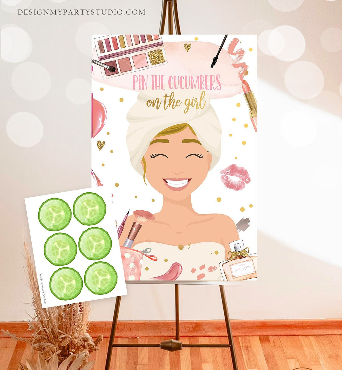 Pin the Cucumbers on The Girl Spa Party Game Spa Birthday Game Glitz and Glam Makeup Activity Instant Download Printable Digital 0420