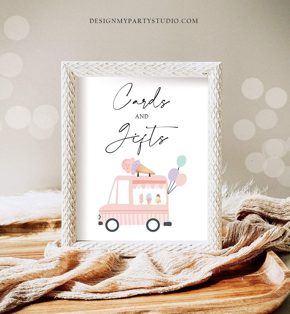 Cards and Gifts Sign Ice Cream Birthday Ice Cream Social Truck Party Sign Ice Cream Table Sign Pink Mint Instant Download PRINTABLE 0415