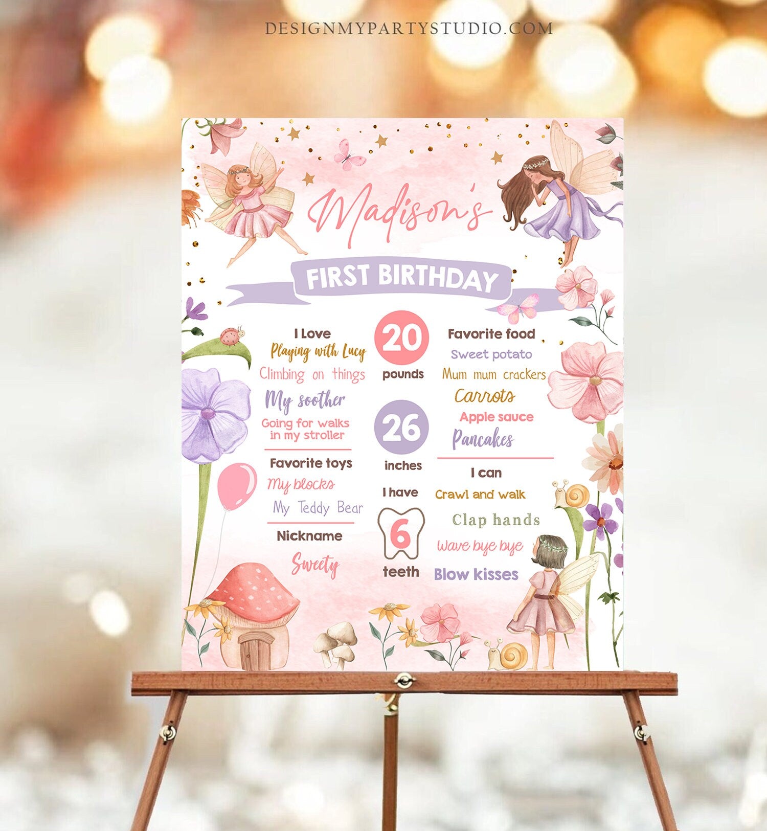 Editable Fairy Birthday Milestones Sign Fairy Tea Party Girl Birthday Garden Party Fairy First Birthday Stats Template Printable Corjl 0406