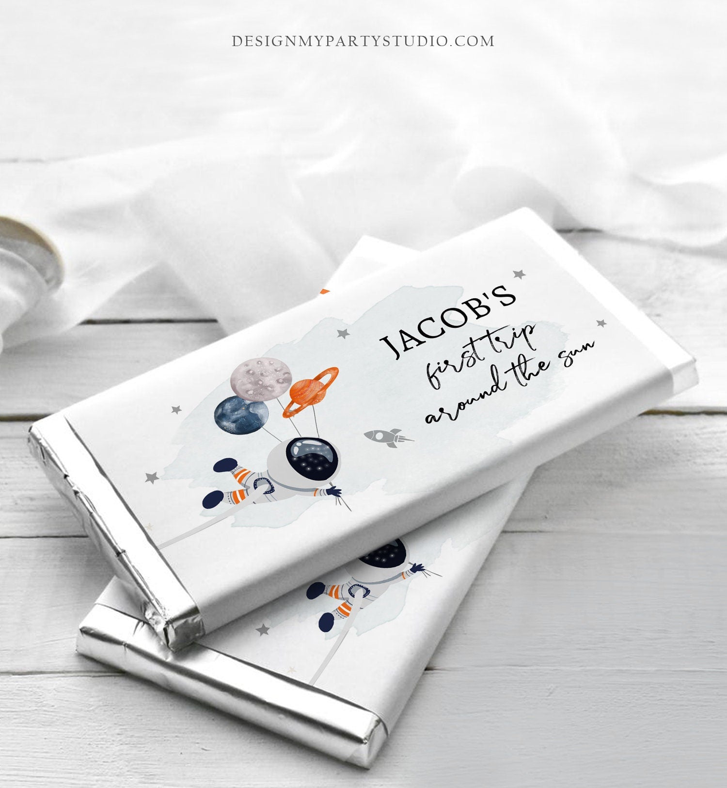 Editable Outer Space Chocolate Bar Labels Candy Bar Wrapper Planets Astronaut Rocket Boy Birthday Digital Download Template Printable 0366